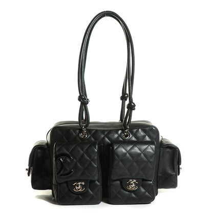 Chanel Calfskin Quilted Small Cambon Multipocket Reporter Black White 2 of 16