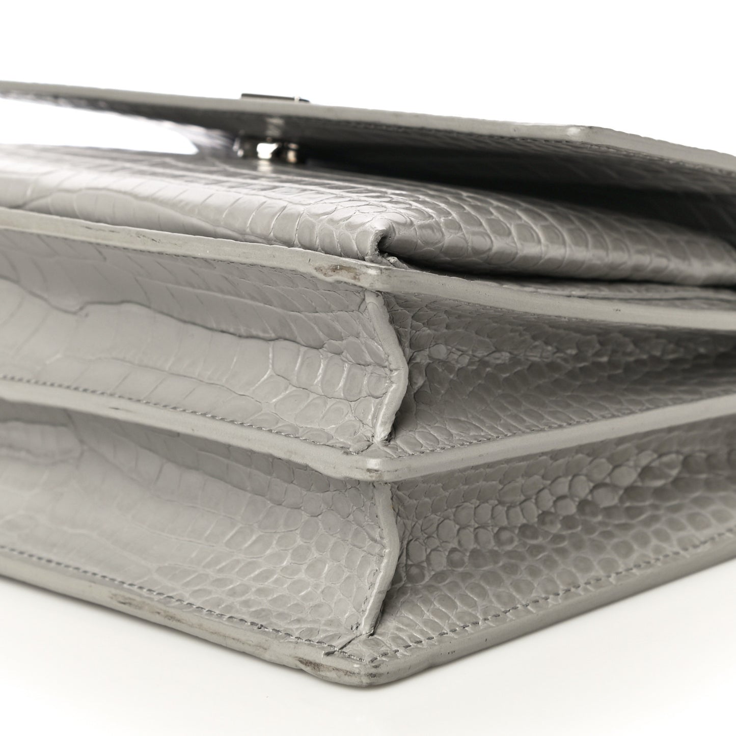 Calfskin Crocodile Embossed Medium Monogram Sunset Gris Perle