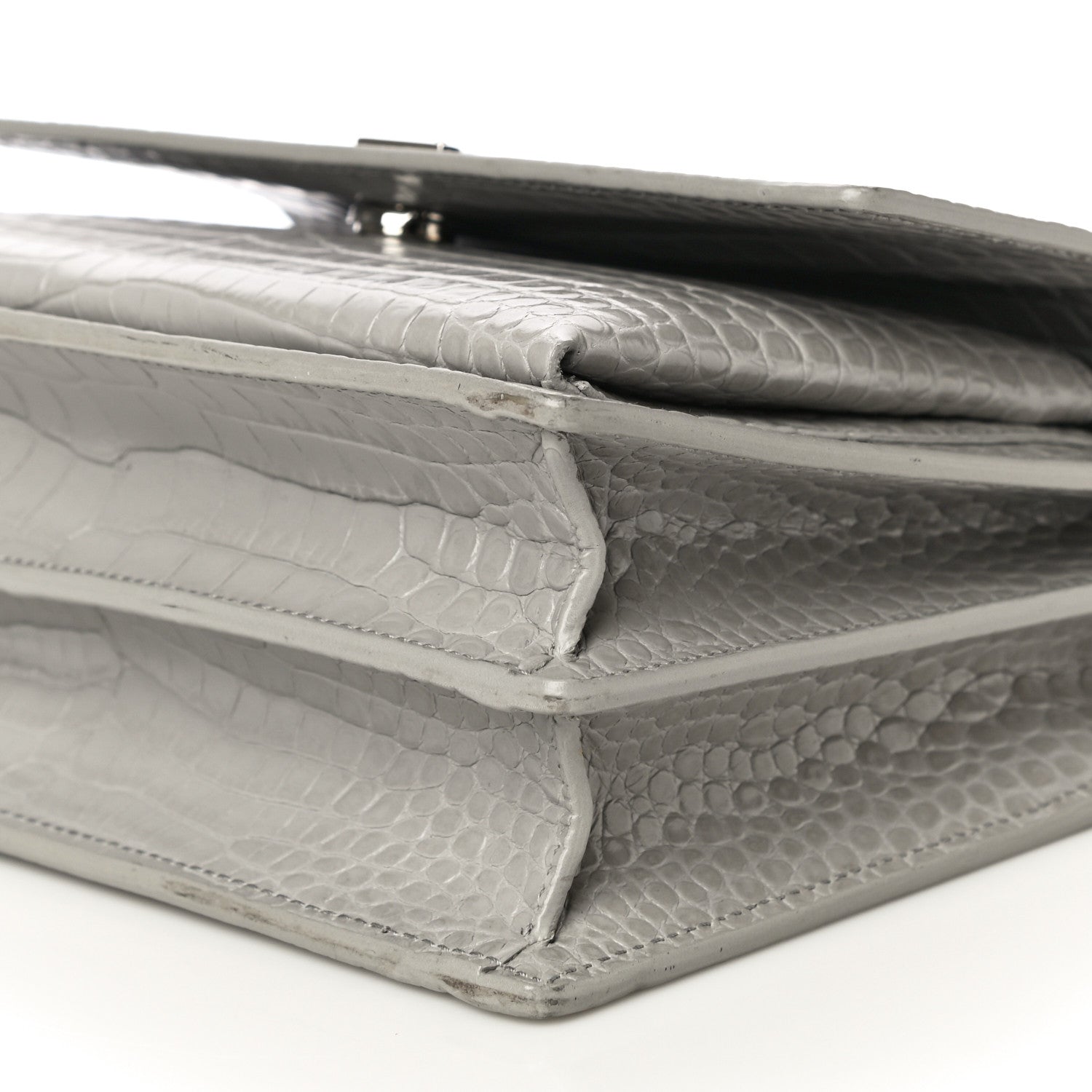 Saint Laurent Calfskin Crocodile Embossed Medium Monogram Sunset Gris Perle 10 of 14
