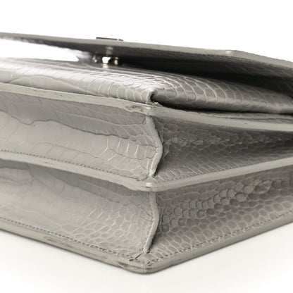 Saint Laurent Calfskin Crocodile Embossed Medium Monogram Sunset Gris Perle 10 of 14