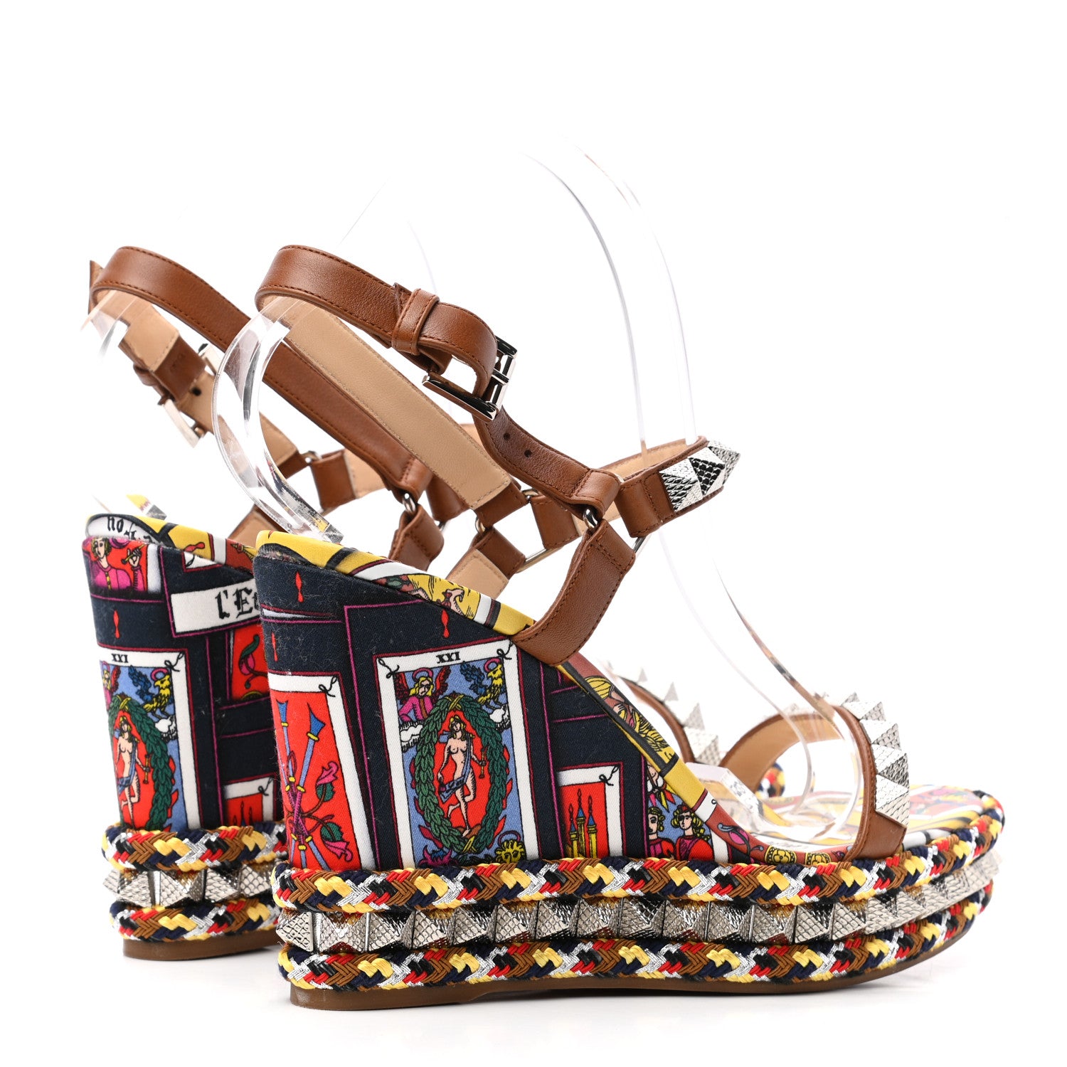 Christian Louboutin Linen Canvas Tarot Pyraclou 110 Wedge Sandals 40 Version Multi 9 of 17
