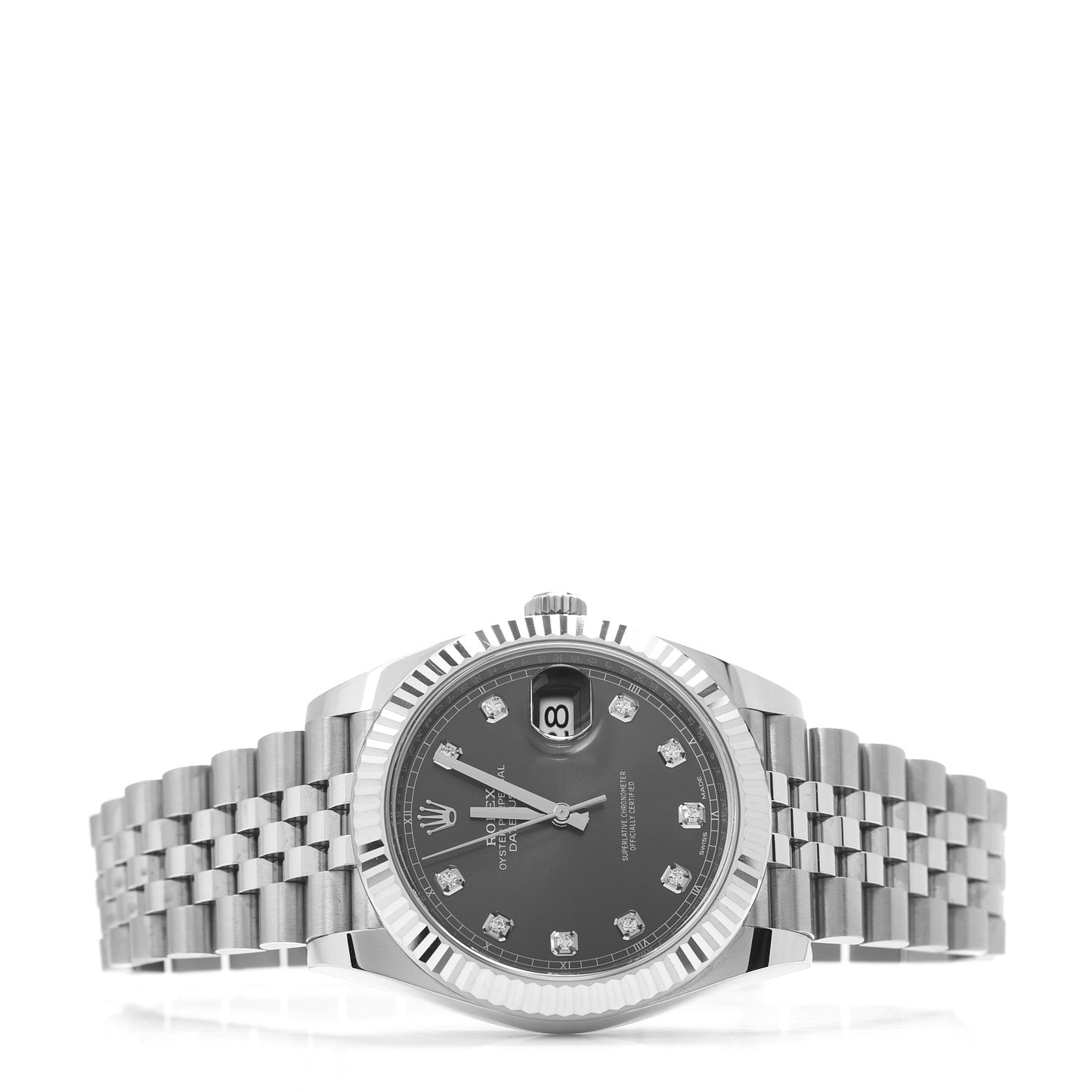 Stainless Steel 18K White Gold Diamond 41mm Oyster Perpetual Datejust Watch Dark Rhodium 126334