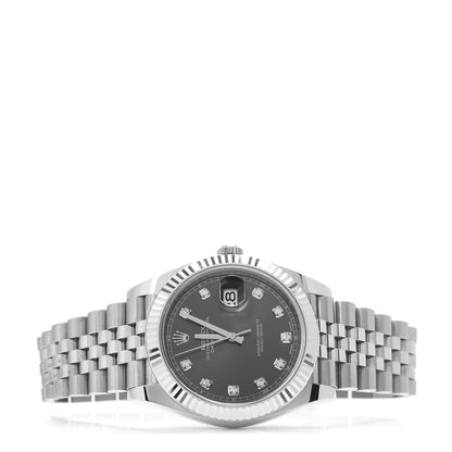 Rolex Stainless Steel 18K White Gold Diamond 41mm Oyster Perpetual Datejust Watch Dark Rhodium 126334 2 of 5