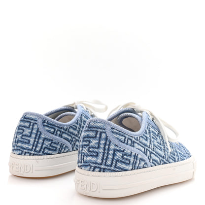 Fendi Denim Jacquard FF Matelasse Womens Domino Low Top Sneakers 37.5 Blue Navy 5 of 9