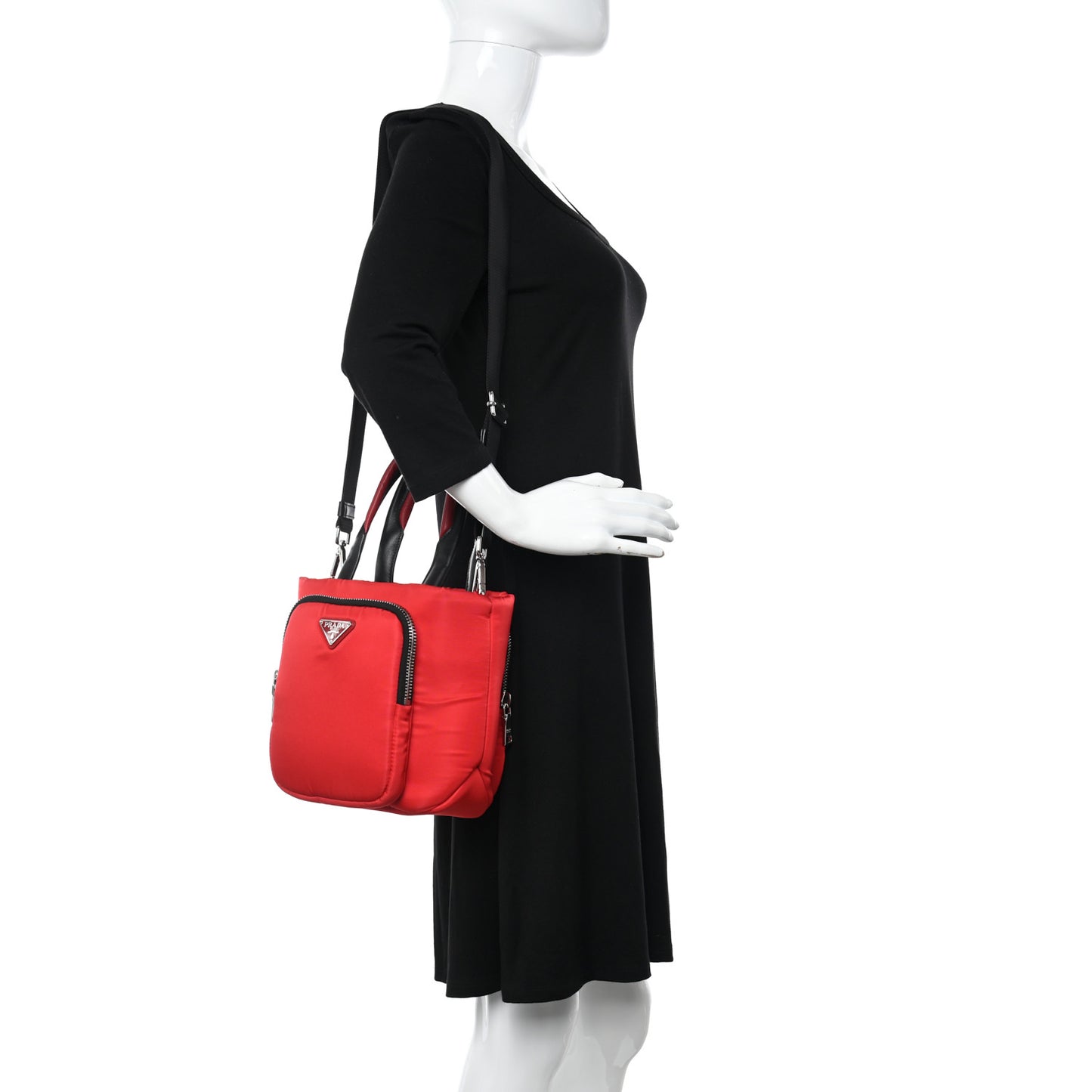 Tessuto Nylon Pocket Small Cargo Tote Rosso Black