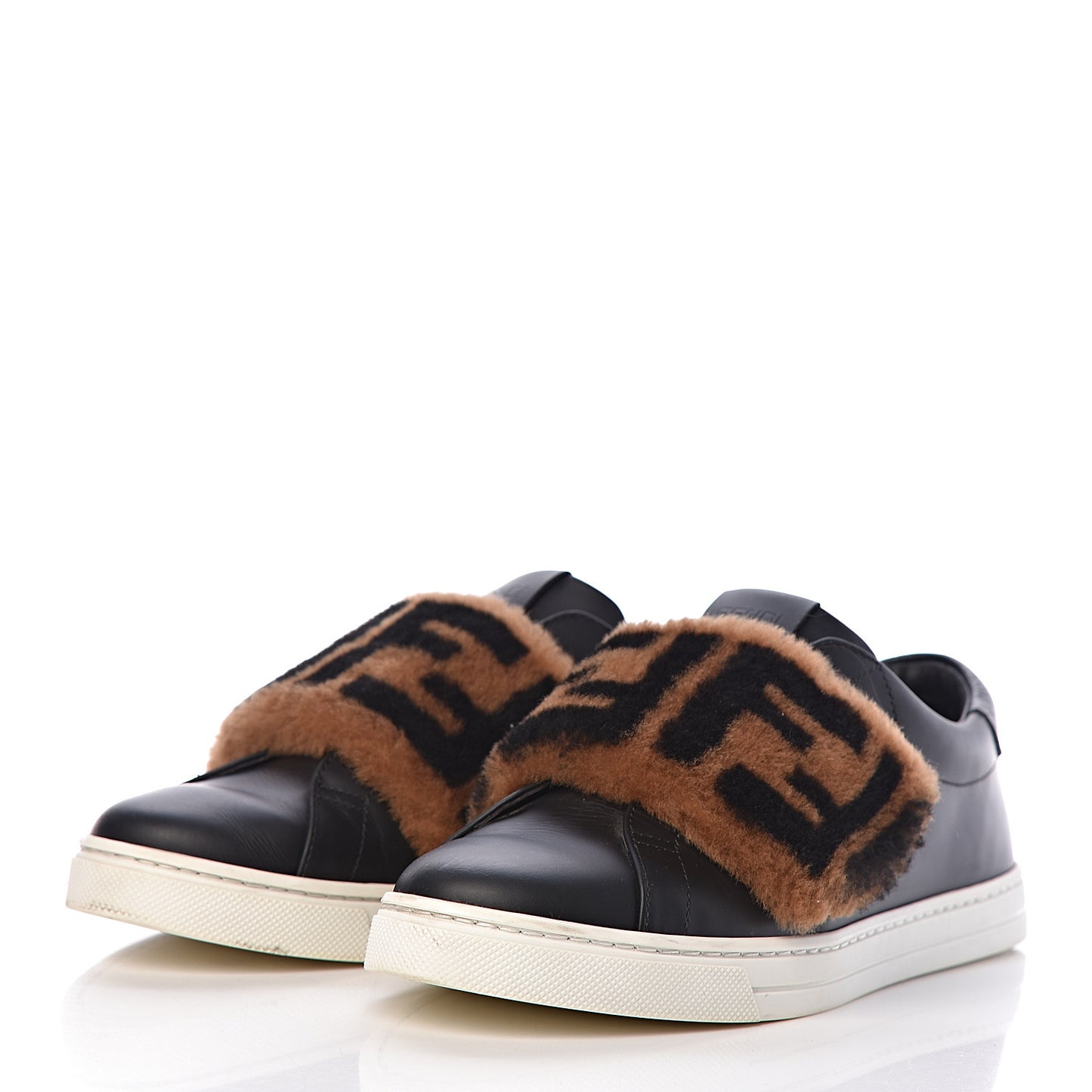 Vitello Shearling FF Velcro Slip On Sneakers 38 Black