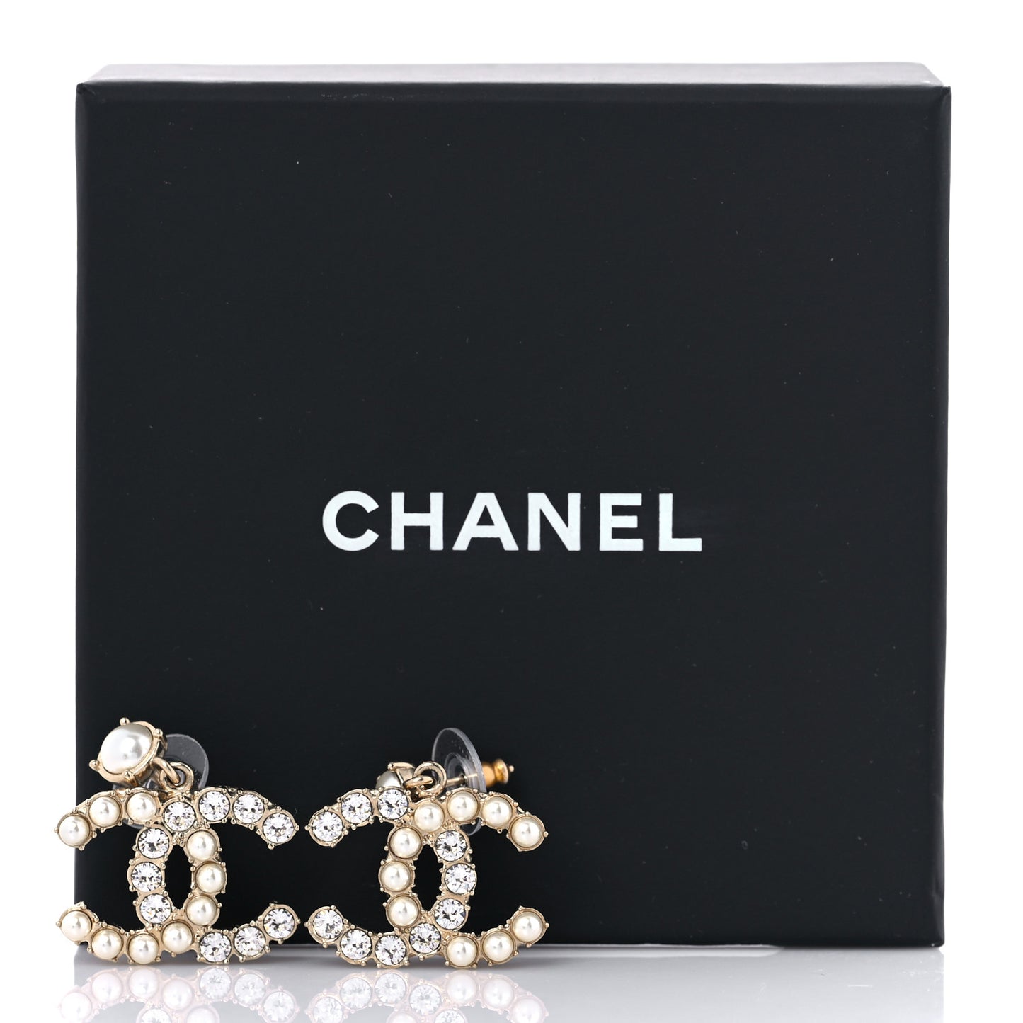 Crystal Pearl Dazzling Domino CC Drop Earrings Gold