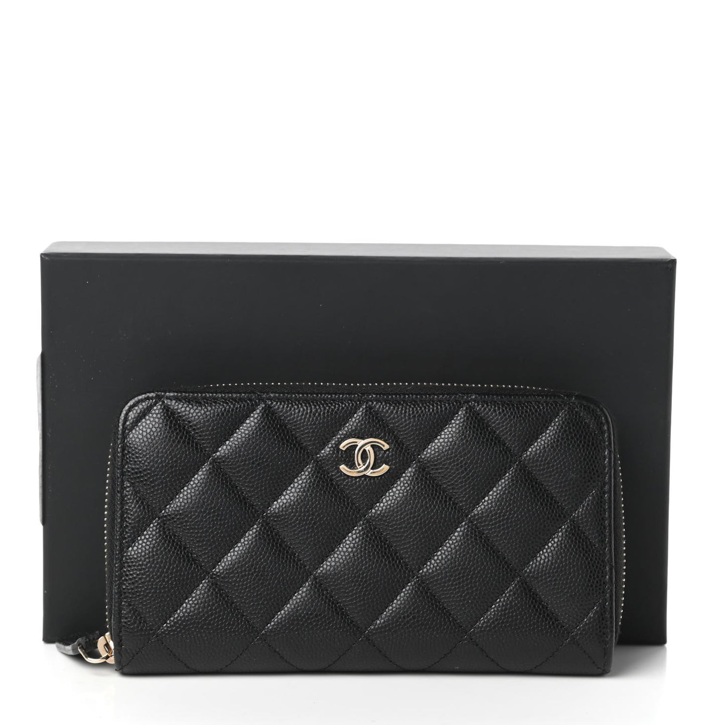 Caviar Quilted Medium Zip Around Wallet Black