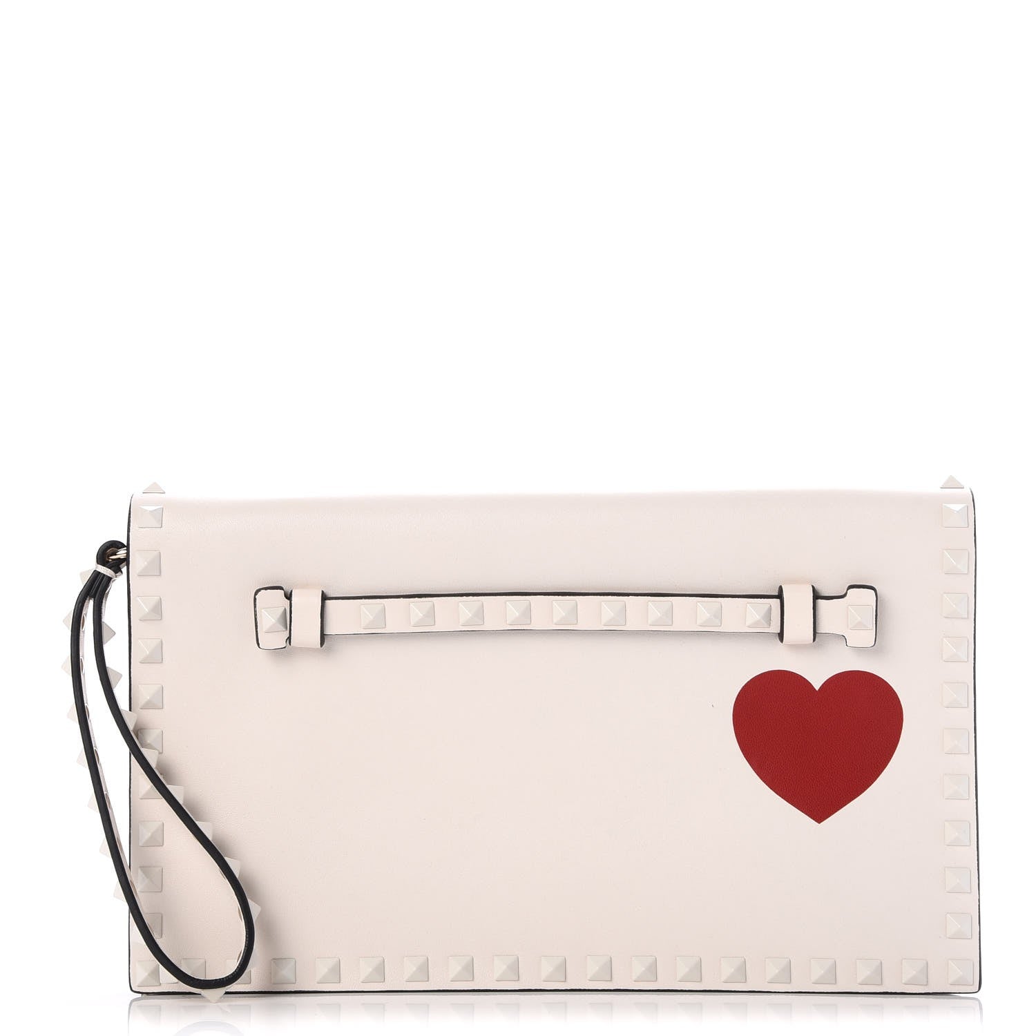 Valentino Garavani Nappa Painted Heart Rockstud Wristlet Clutch Ivory 1 of 9