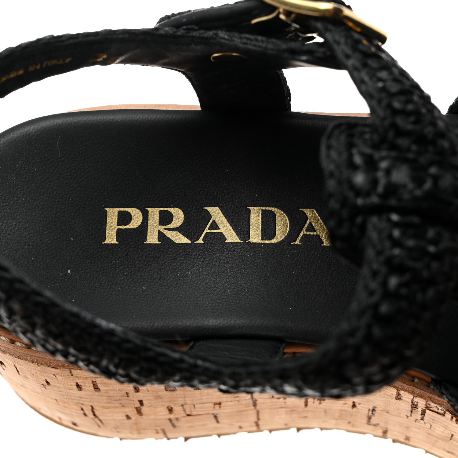 Prada Raffia Cork Metal Triangle Logo Crochet Fisherman Platform 75mm Sandals 38 Black 6 of 9