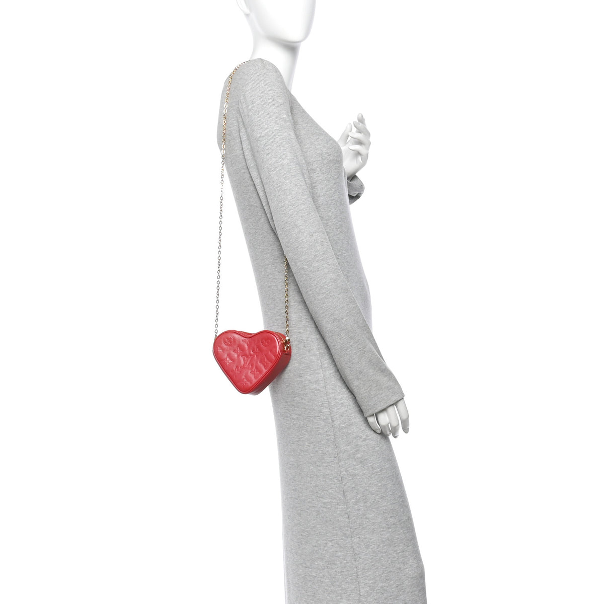 Lambskin Embossed Monogram Fall In Love Sac Coeur Heart Chain Bag Lipstick Red