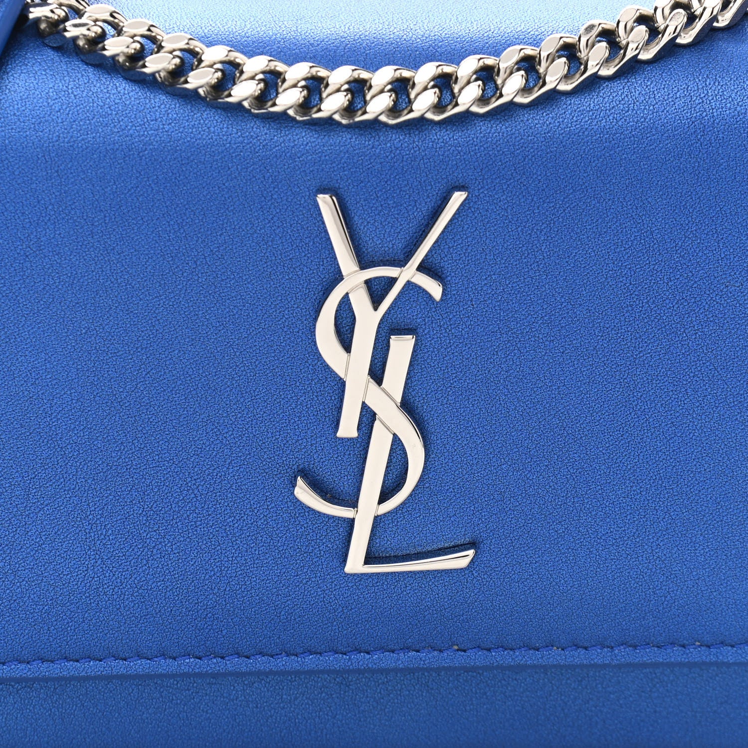 Saint Laurent Metallic Calfskin Monogram Sunset Chain Wallet Blue 8 of 14