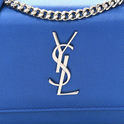 Saint Laurent Metallic Calfskin Monogram Sunset Chain Wallet Blue 8 of 14