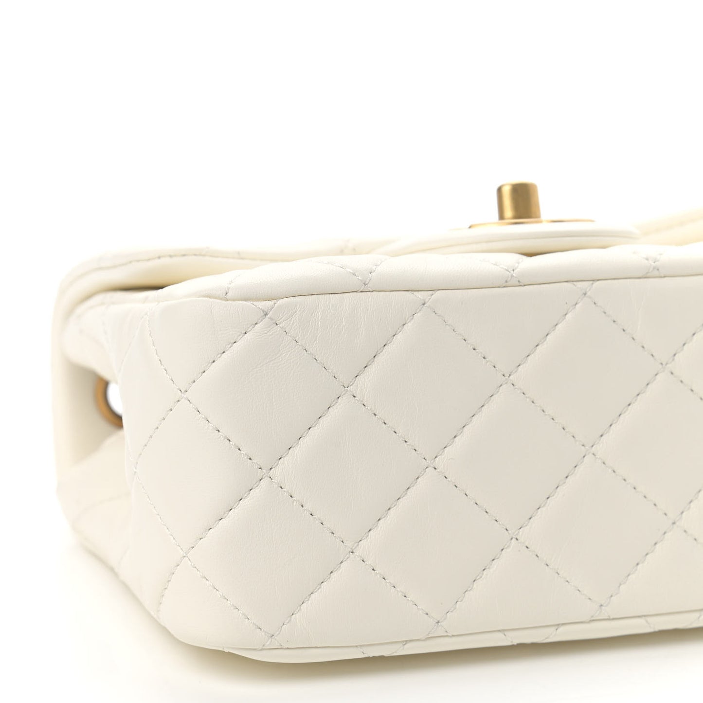 Lambskin Quilted Mini Pearl Crush Flap White