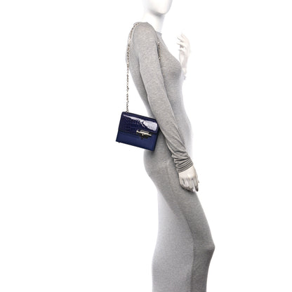 Hermes Epsom Shiny Alligator Mini Verrou Chaine Bag Bleu Encre Black 2 of 10