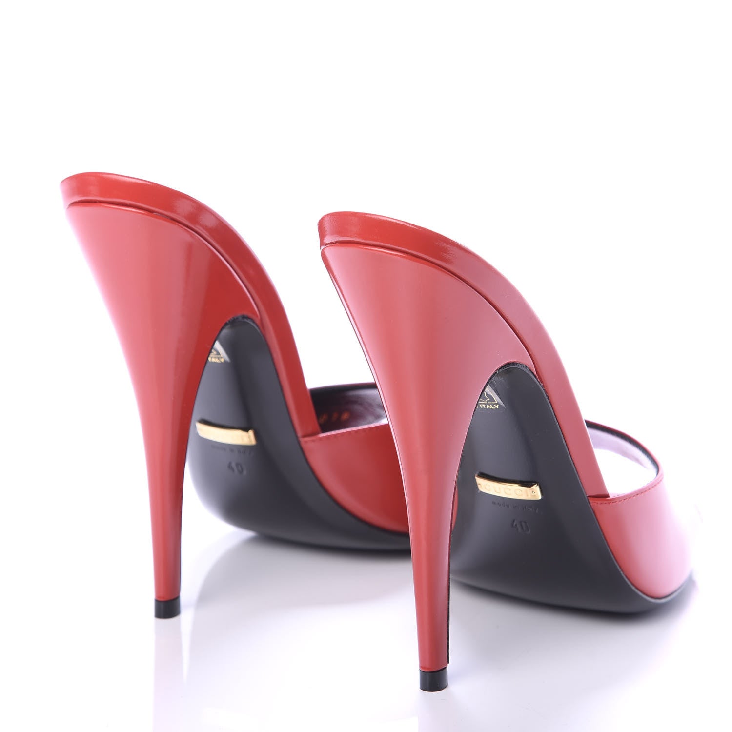 Gucci Polished Calfskin Scarlet High Heel Slide Sandals 40 Heron Red 4 of 8