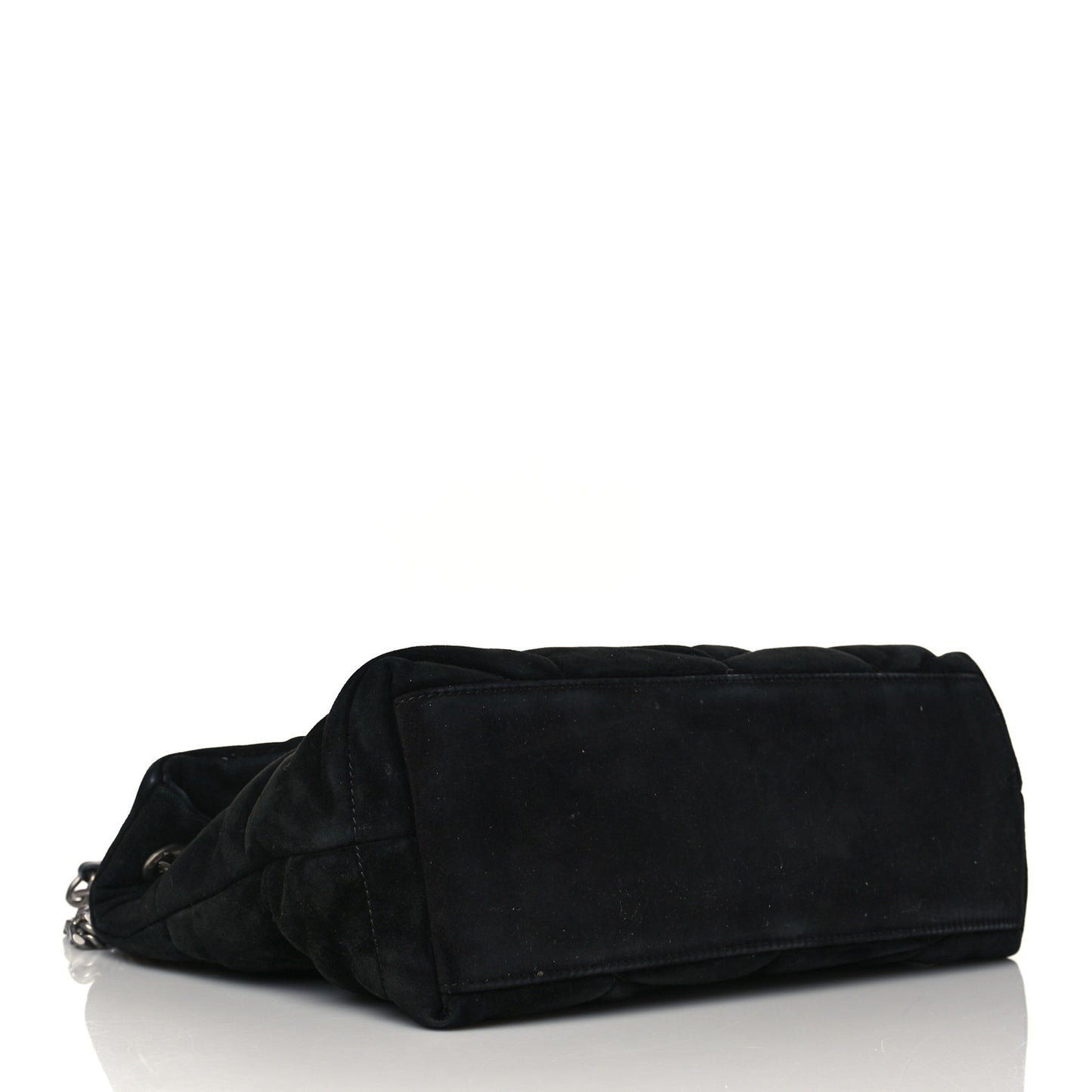 Suede Calfskin Quilted Small Loulou Puffer Monogram Chain Satchel Black