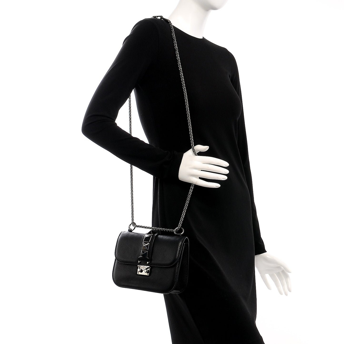 Vitello Small Glam Lock Rockstud Flap Black