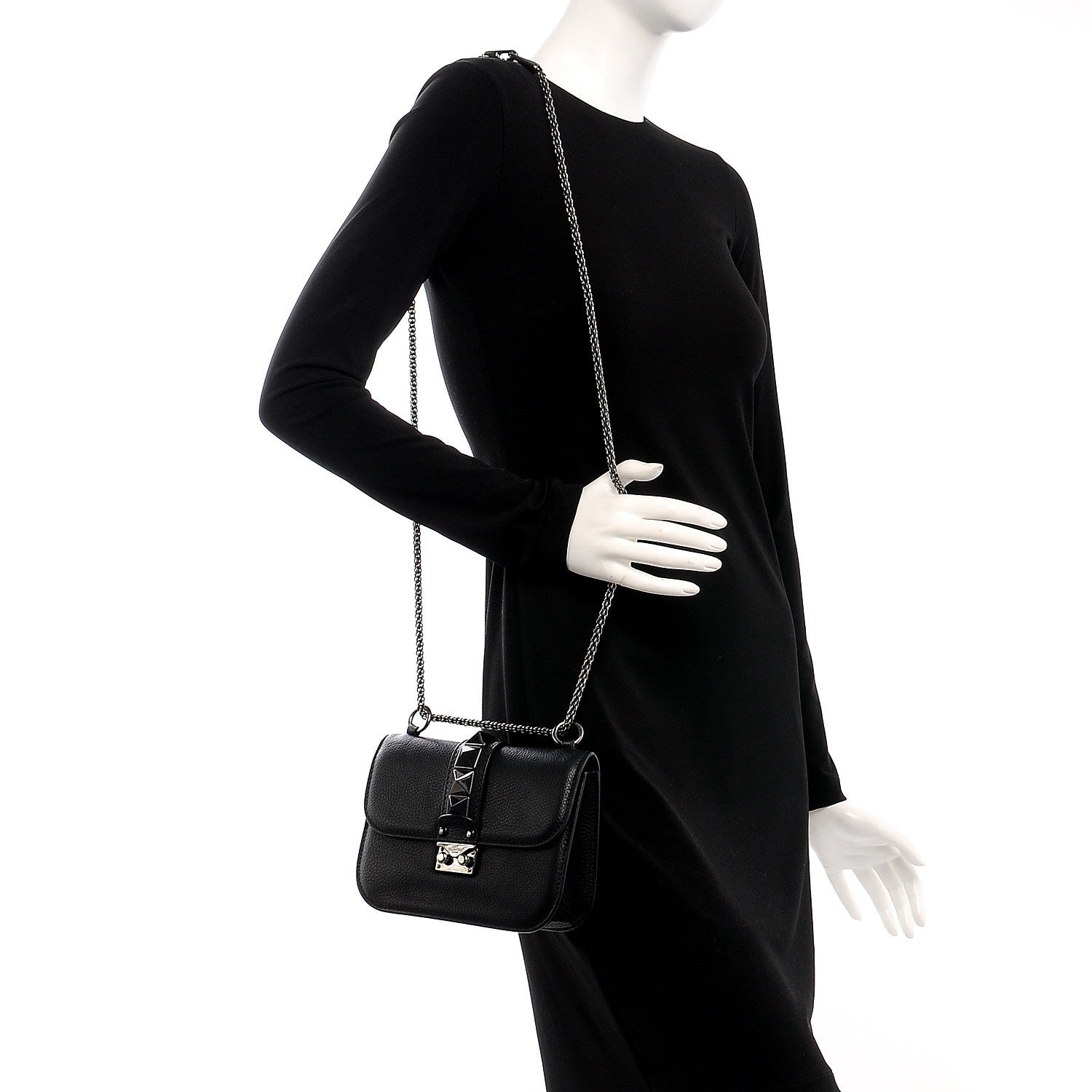 Valentino Garavani Vitello Small Glam Lock Rockstud Flap Black 2 of 6
