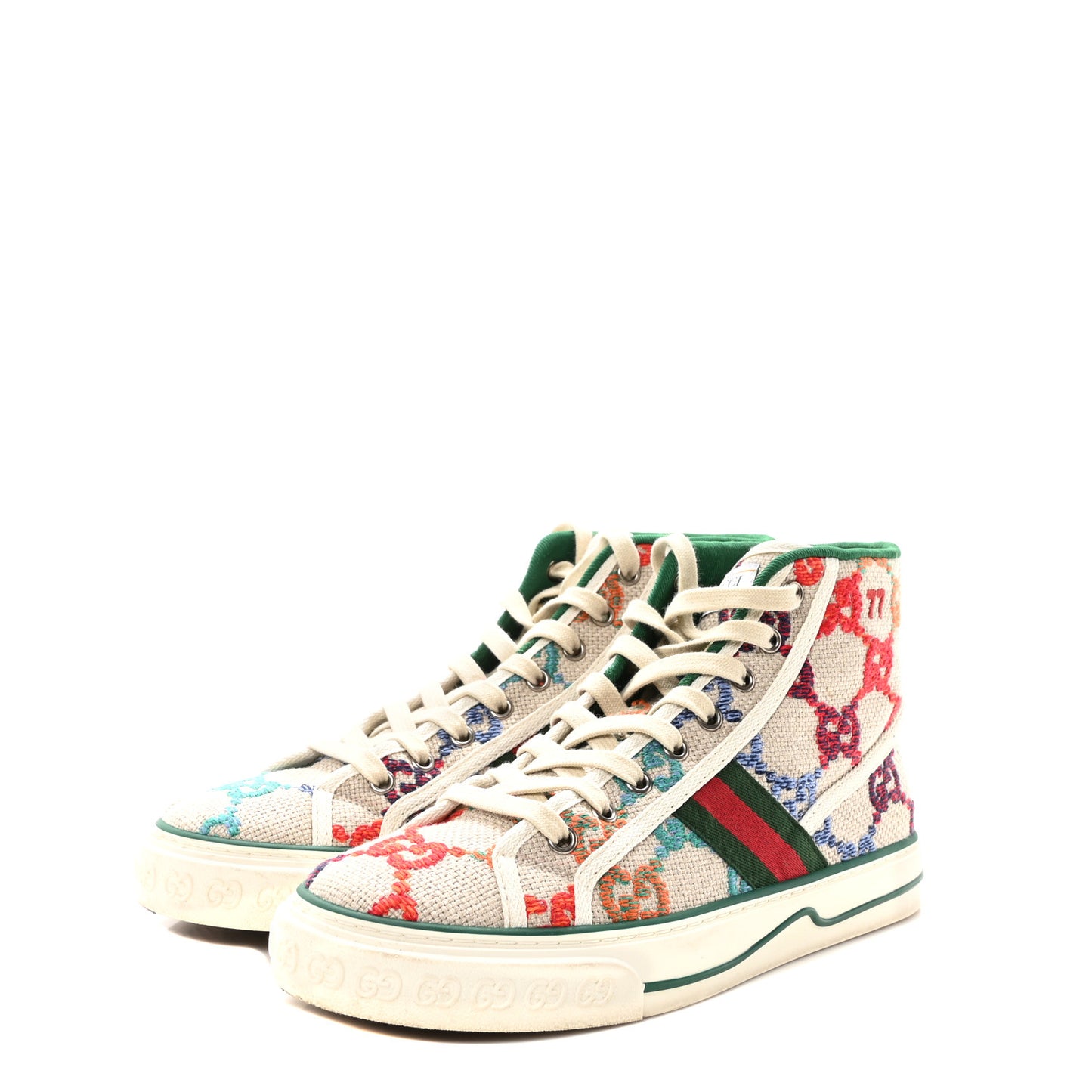 Linen Psychedelic Mini GG Monogram 1977 Tennis High Top Womens Sneakers 39 Multicolor Mystic White
