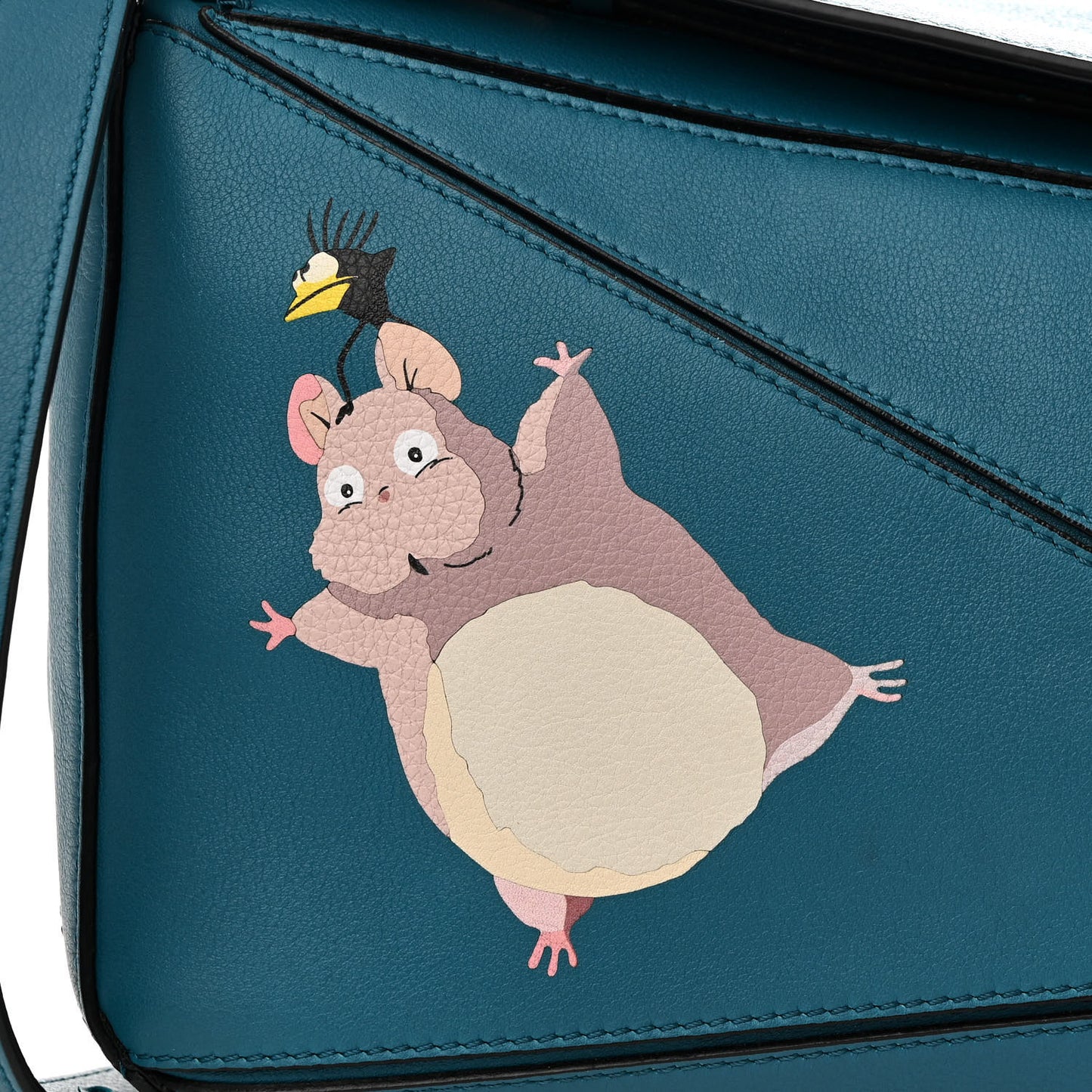 X SPIRITED AWAY Calfskin Bo Mouse Small Puzzle Bag Lagoon Blue