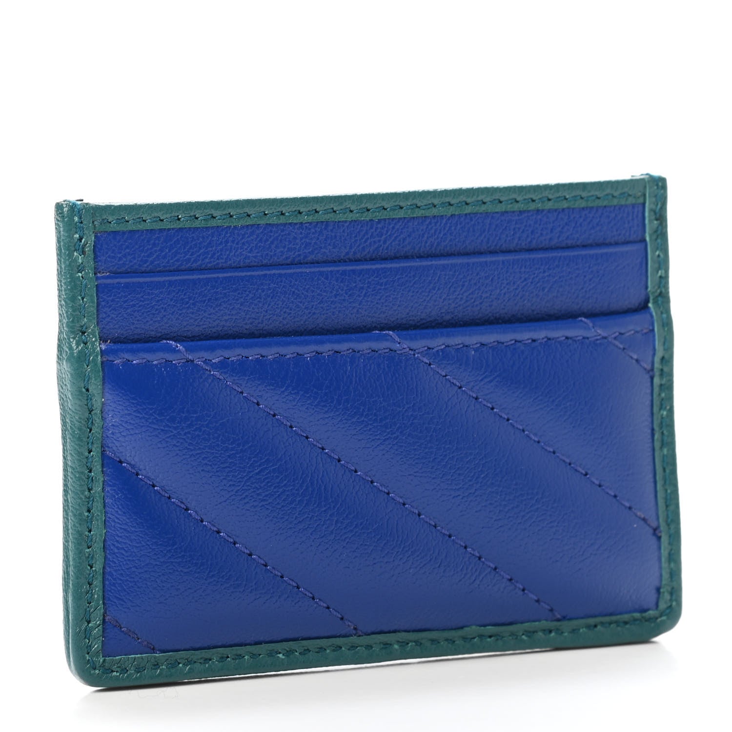 Gucci Azalea Calfskin Matelasse Diagonal Enamel Torchon GG Marmont Card Holder Imperial Blue Pavone 2 of 4