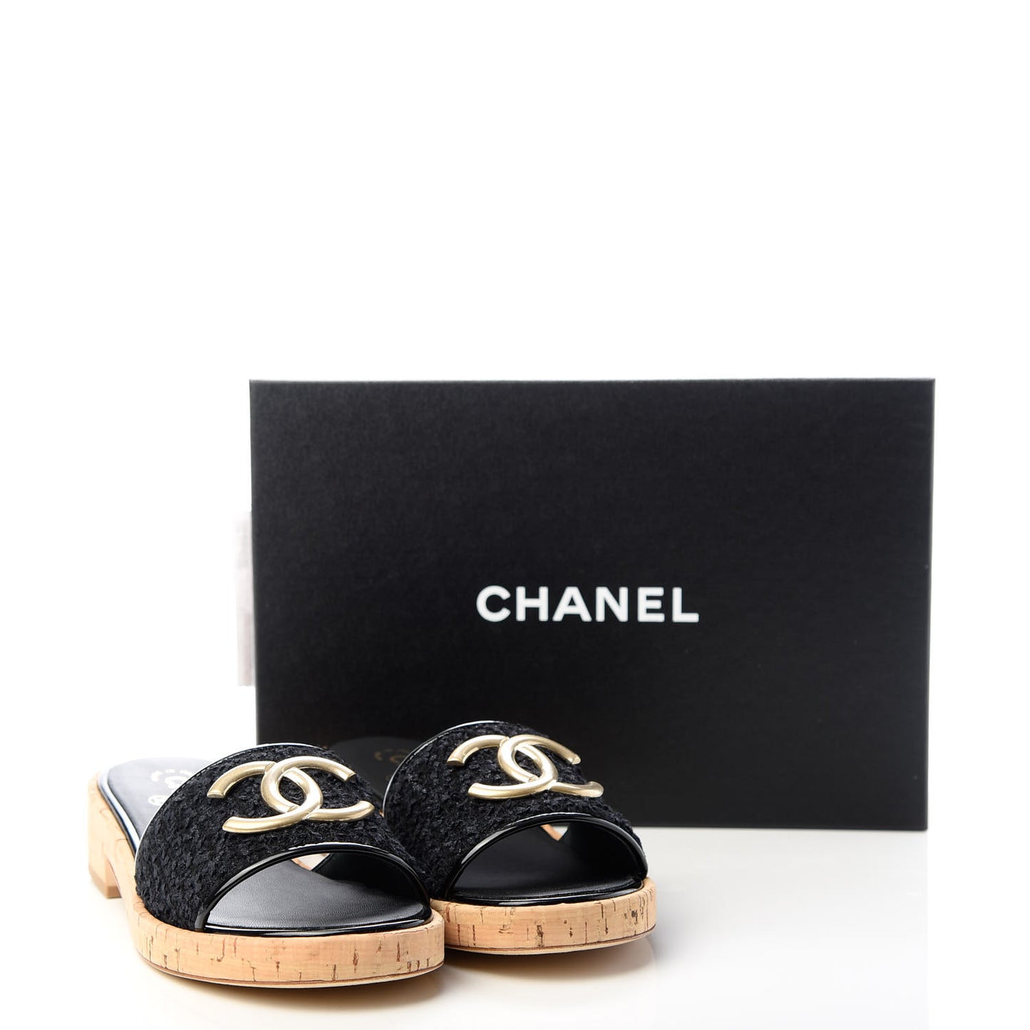 Tweed Cork CC Mule Sandal 40 Black