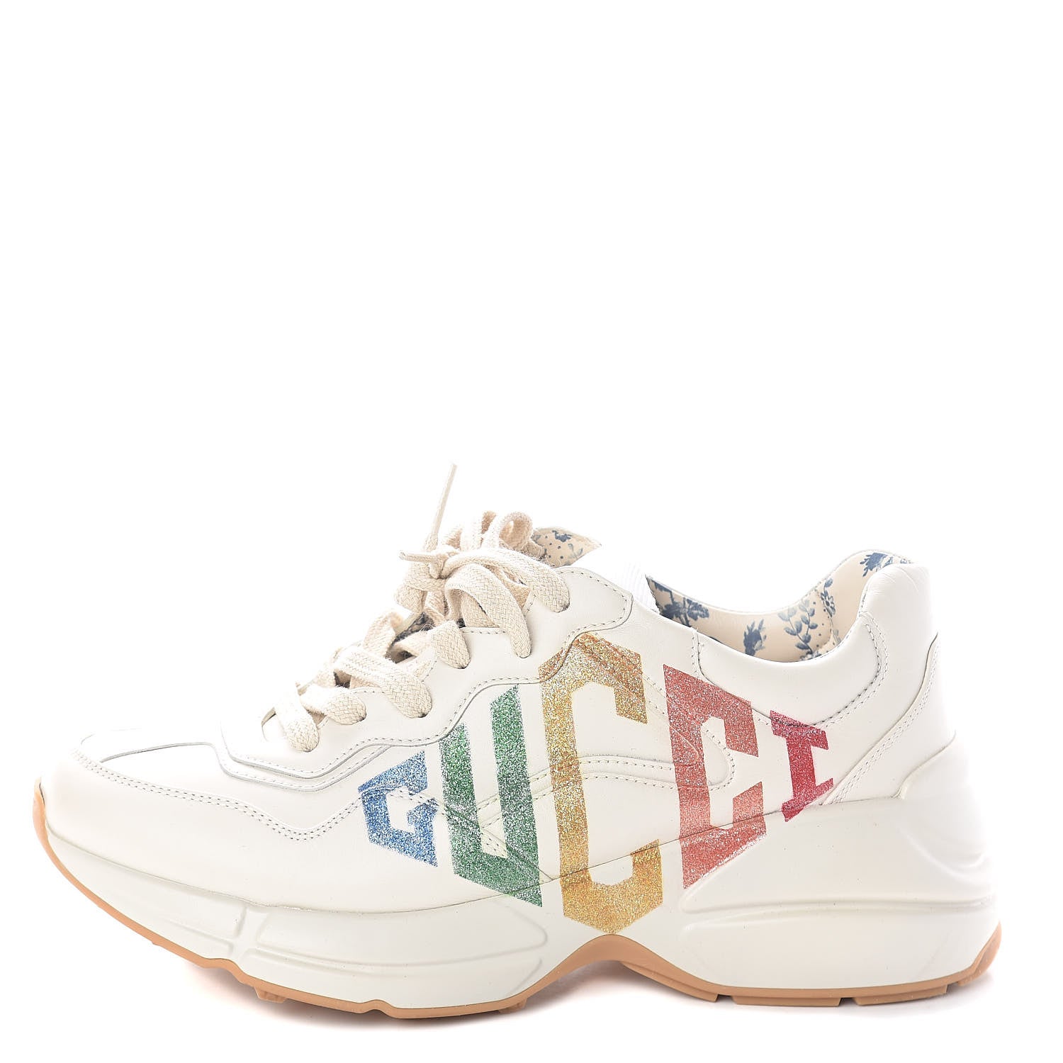 Gucci Calfskin Glitter Game Logo Womens Rhyton Sneakers 37 Mystic White 1 of 7
