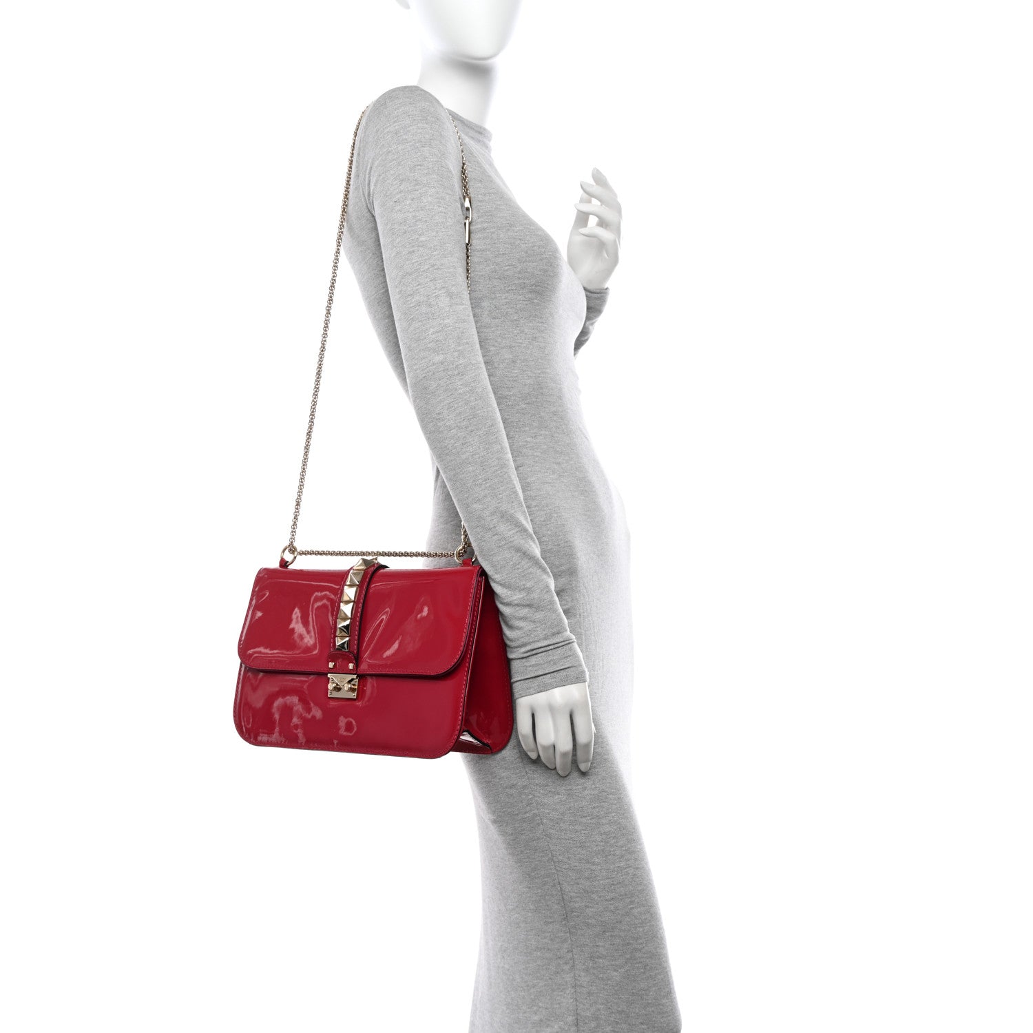Valentino Garavani Patent Large Glam Lock Rockstud Flap Red 2 of 14
