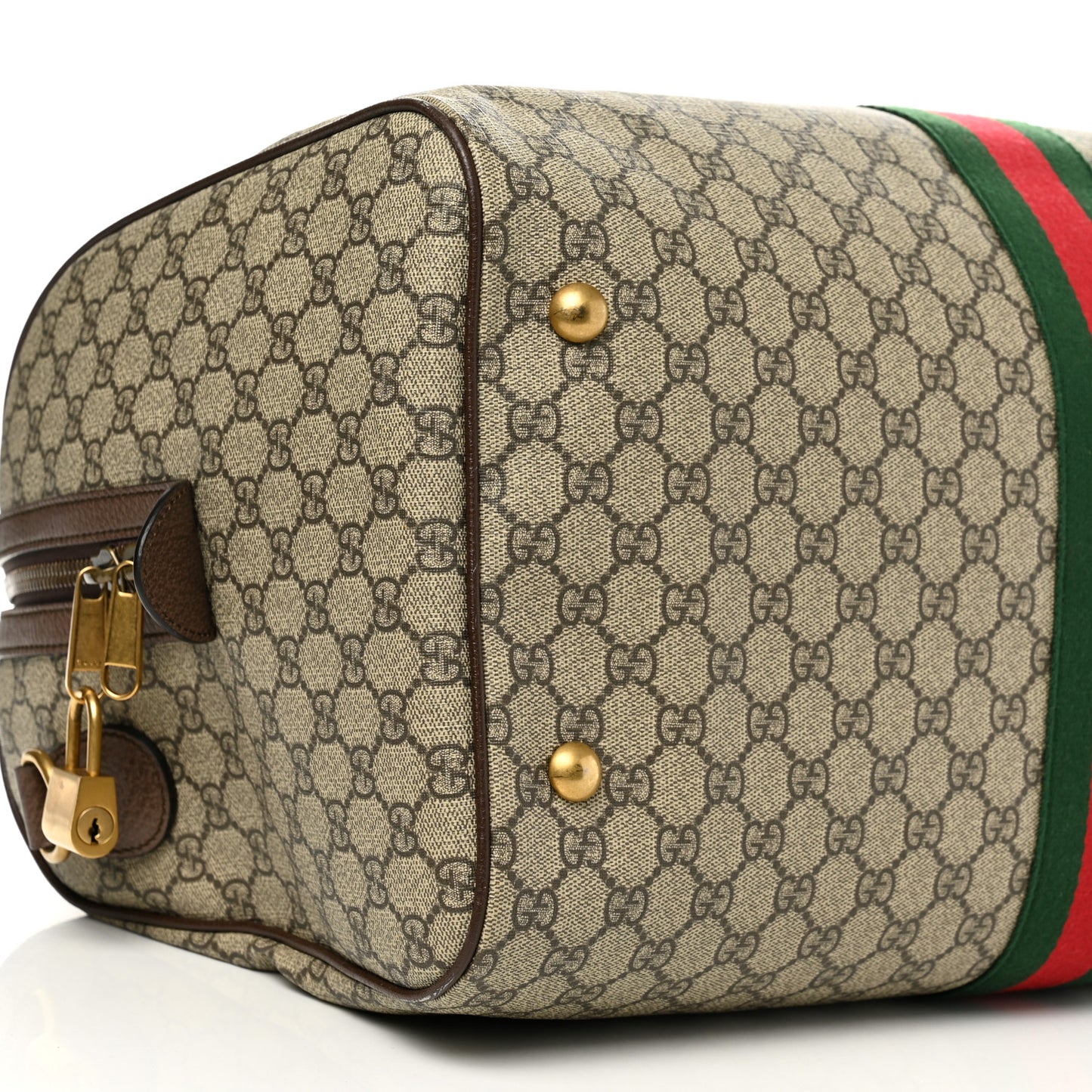 GG Supreme Monogram Textured Dollar Calfskin Web Medium Ophidia Carry-On Duffle Bag Beige Ebony New Acero