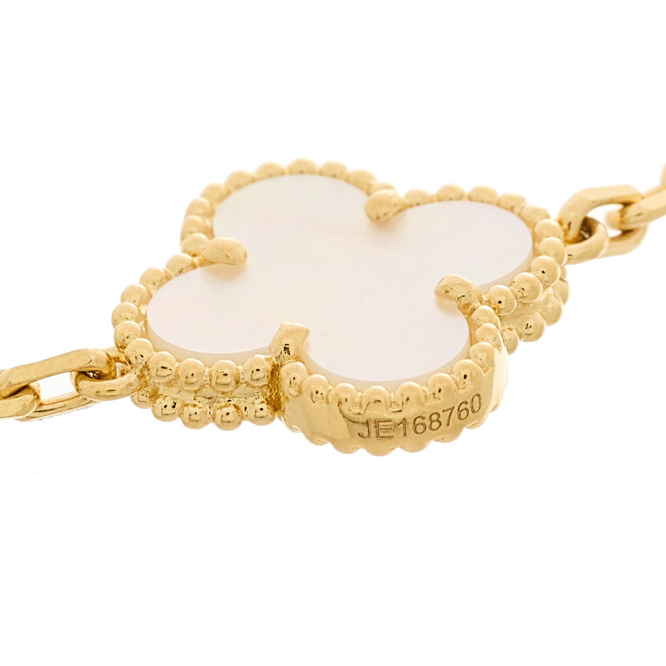 18K Yellow Gold Mother of Pearl 5 Motifs Vintage Alhambra Bracelet