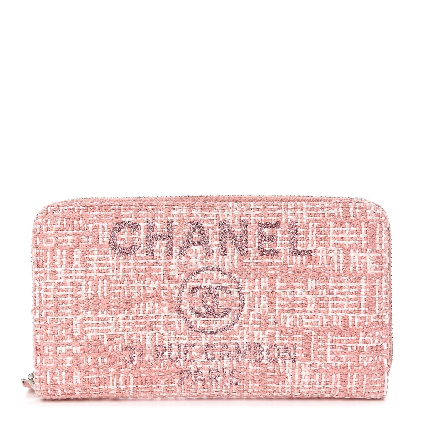 Lurex Canvas Deauville Medium Zip Around Wallet Pink