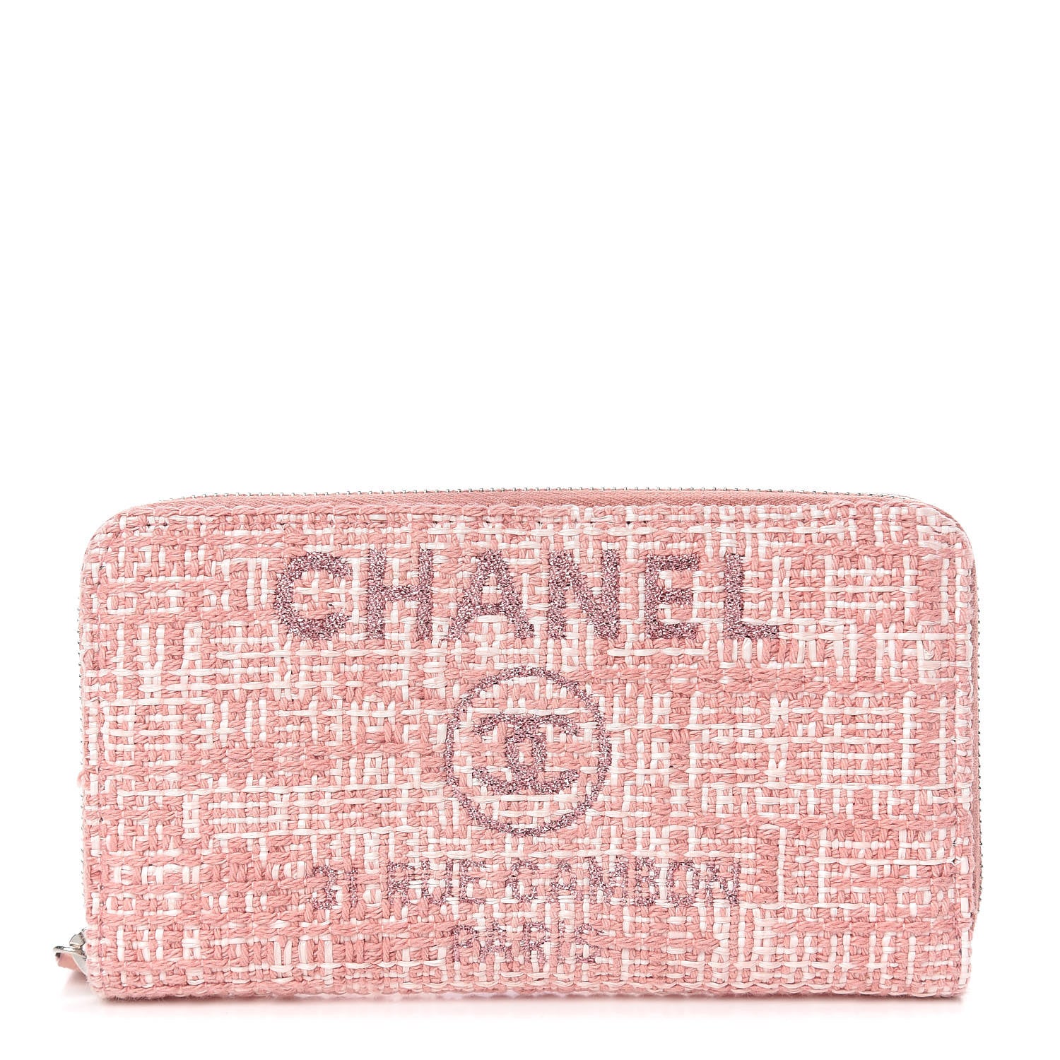 Chanel Lurex Canvas Deauville Medium Zip Around Wallet Pink 1 of 11