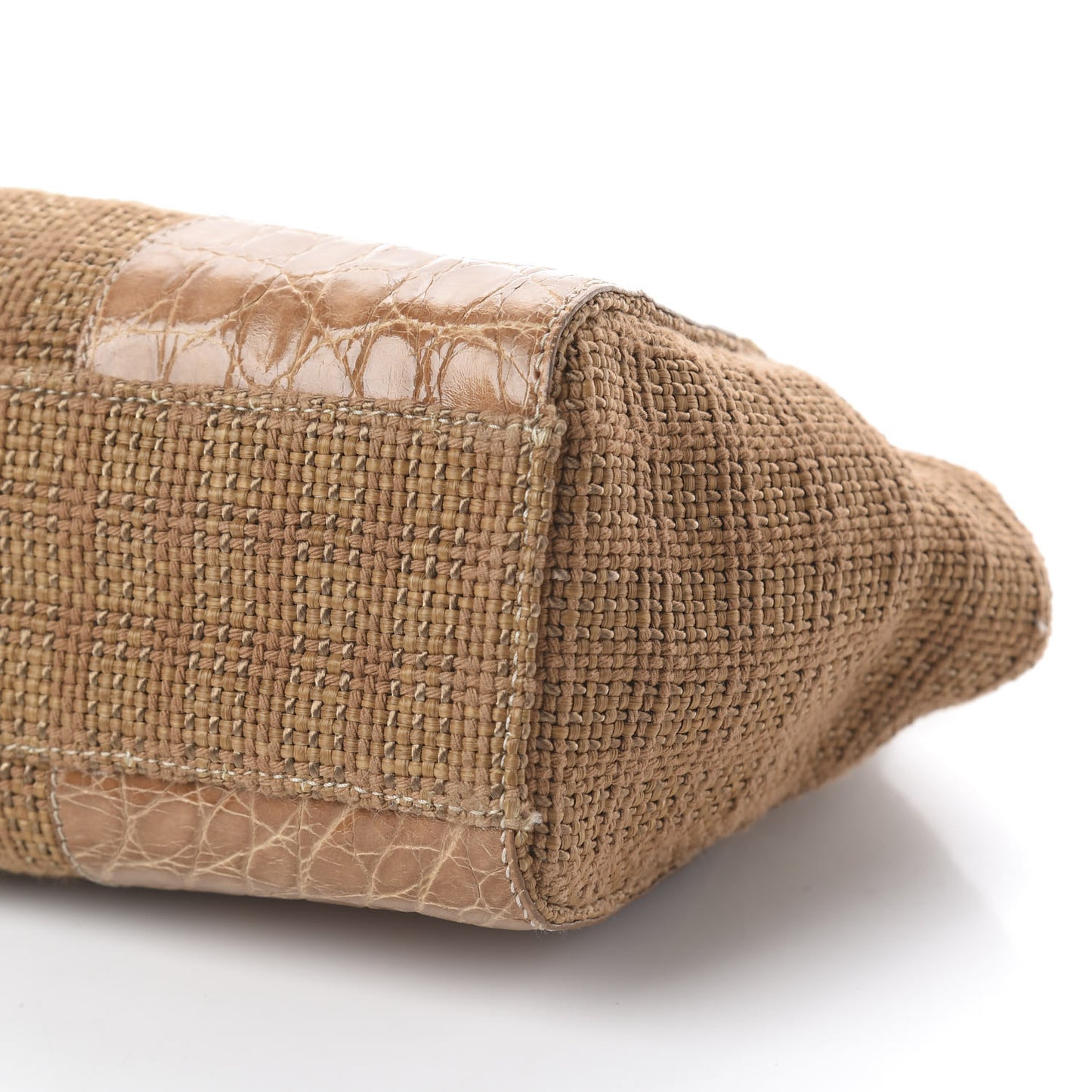 Straw Crocodile Woven Semitracolla Frame Bag Tabacco Naturale