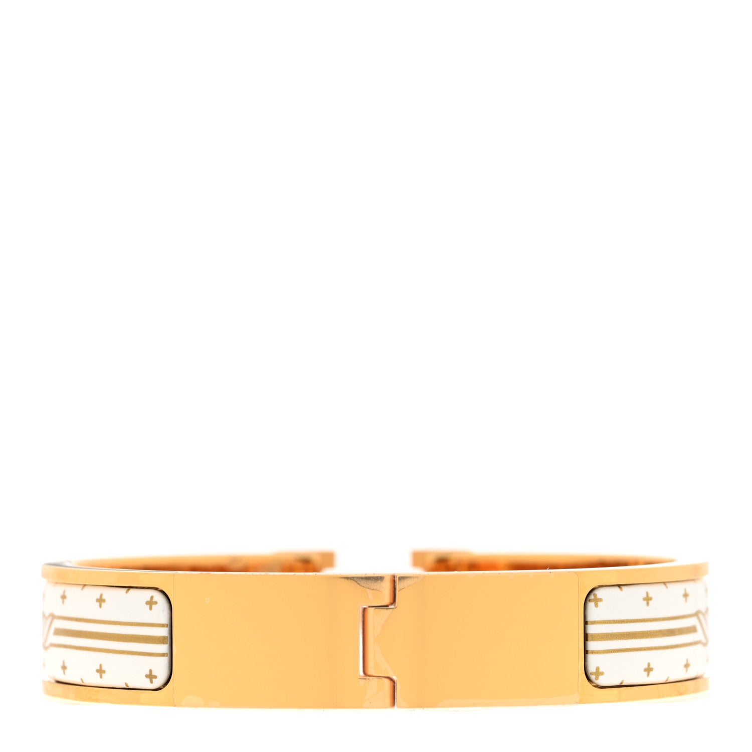 Hermes Enamel Printed Quadrige Au Fil Narrow Clic Clac H Bracelet PM Orfevre Jaune Or Blanc 3 of 5