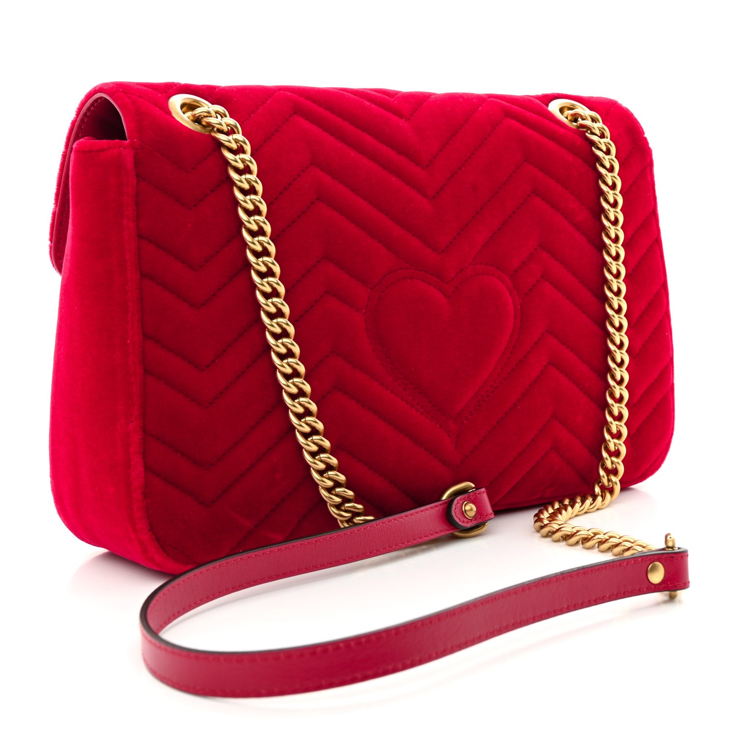 Velvet Matelasse Medium GG Marmont Shoulder Bag Hibiscus Red