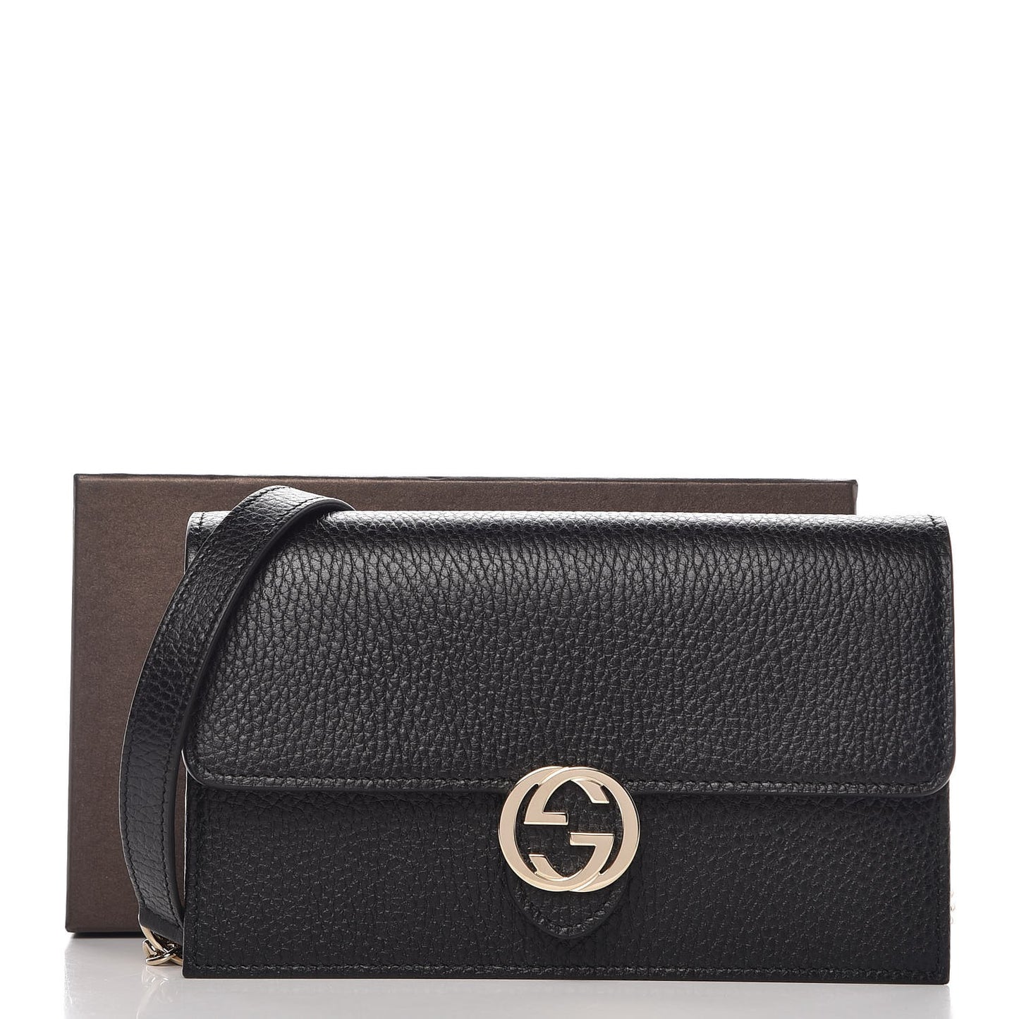 Dollar Calfskin Interlocking G Chain Wallet Black