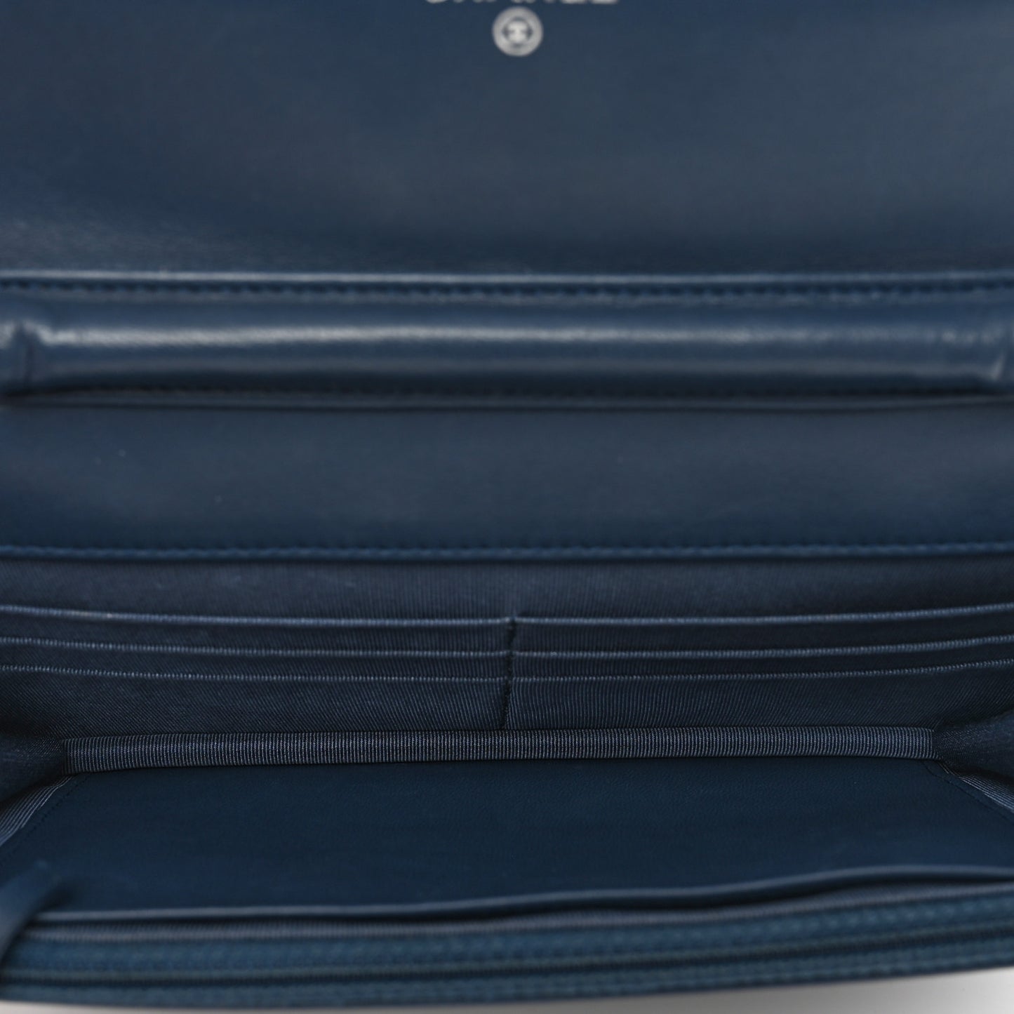 Lambskin Quilted Wallet On Chain WOC Navy Blue