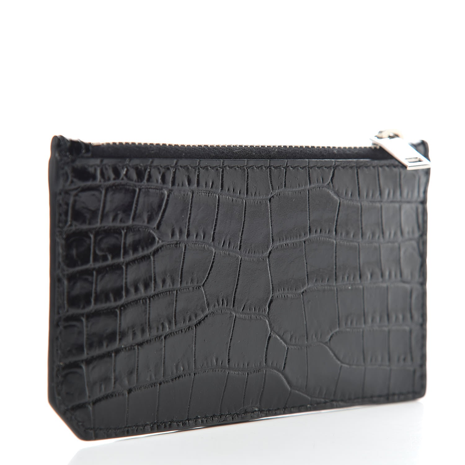 Saint Laurent Calfskin Crocodile Embossed 5 Fragments Zip Pouch Card Holder Black 3 of 7