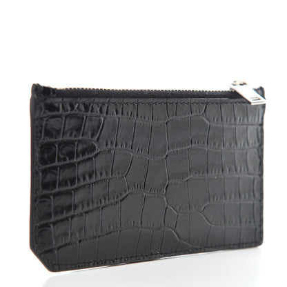 Saint Laurent Calfskin Crocodile Embossed 5 Fragments Zip Pouch Card Holder Black 3 of 7