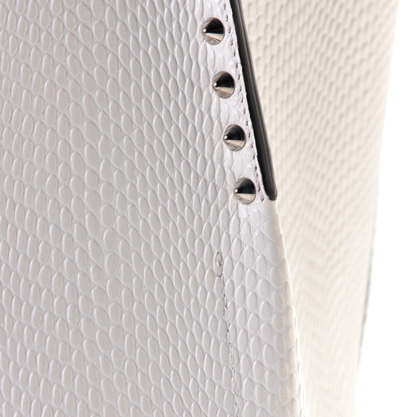 Calfskin Jurassic Embossed Spiked Large Cabarock Shopper Tote White