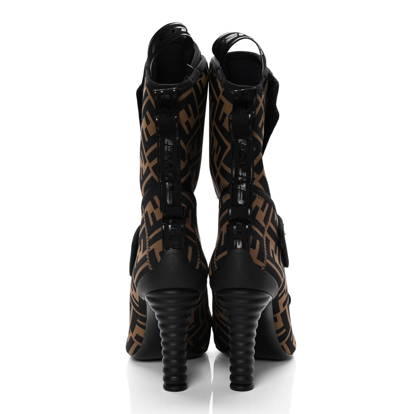 Lycra Vitello FF Logo Tape Promenade Ankle Boots 36 Tobacco Black