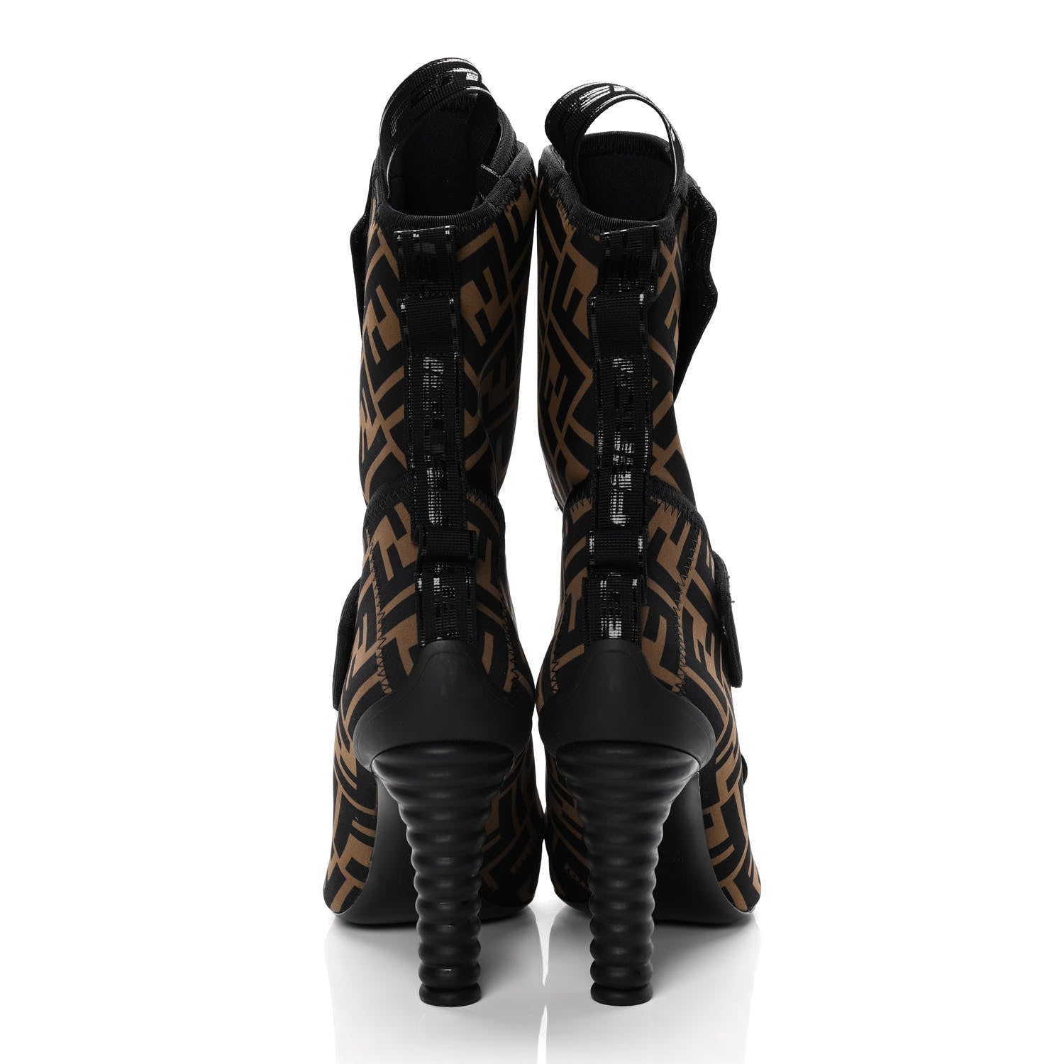 Fendi Lycra Vitello FF Logo Tape Promenade Ankle Boots 36 Tobacco Black 6 of 12
