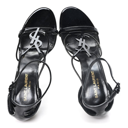 Saint Laurent Patent Cassandra 100 Ankle Strap Sandals 38.5 Black 2 of 11