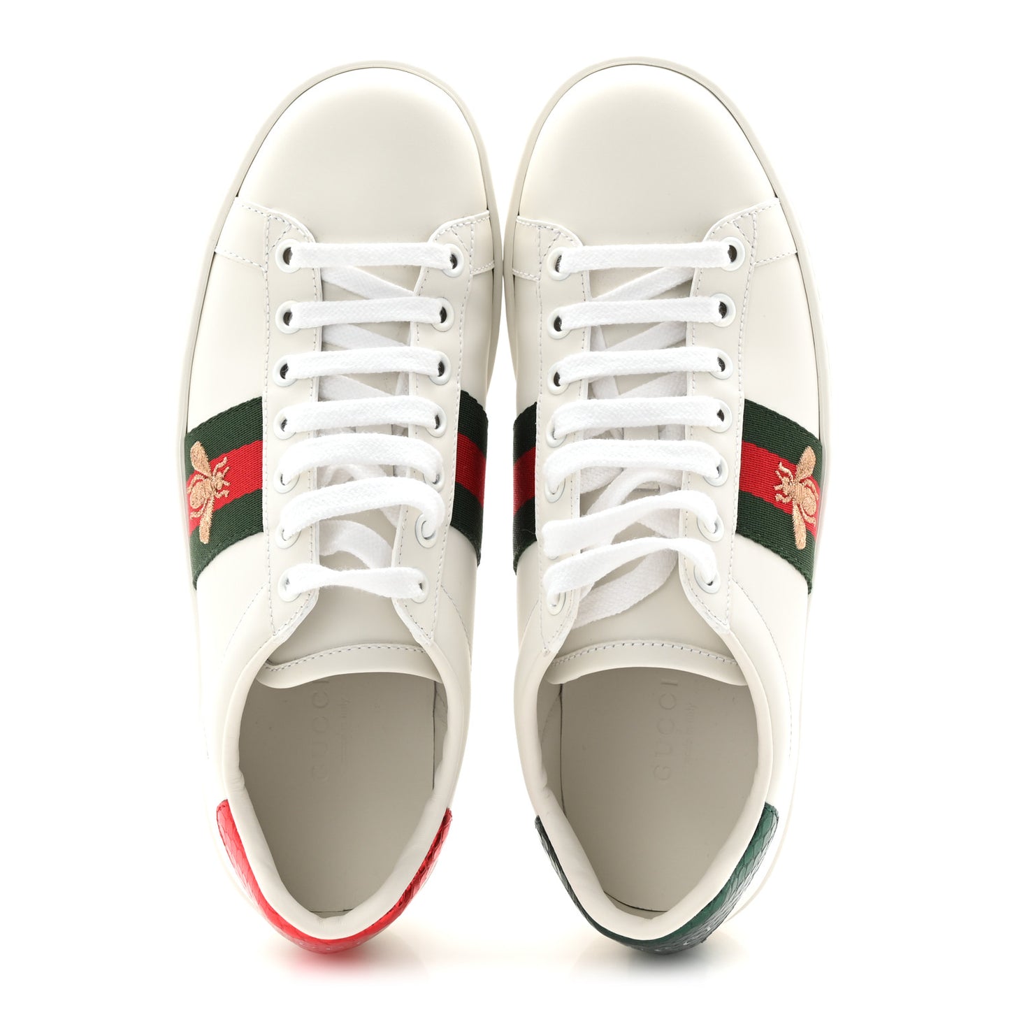 Calfskin Ayers Bee Embroidered Womens Ace Sneakers 36 White Green