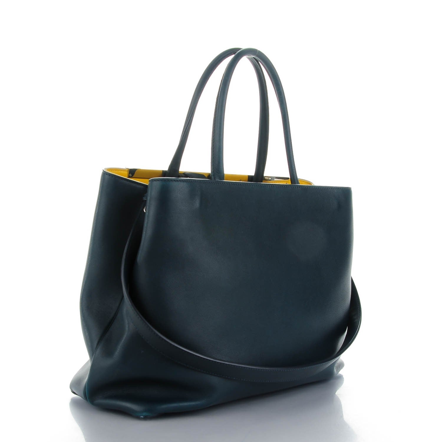 Fendi Calfskin Medium 2Jours Tote Blue Notte Yellow 3 of 7