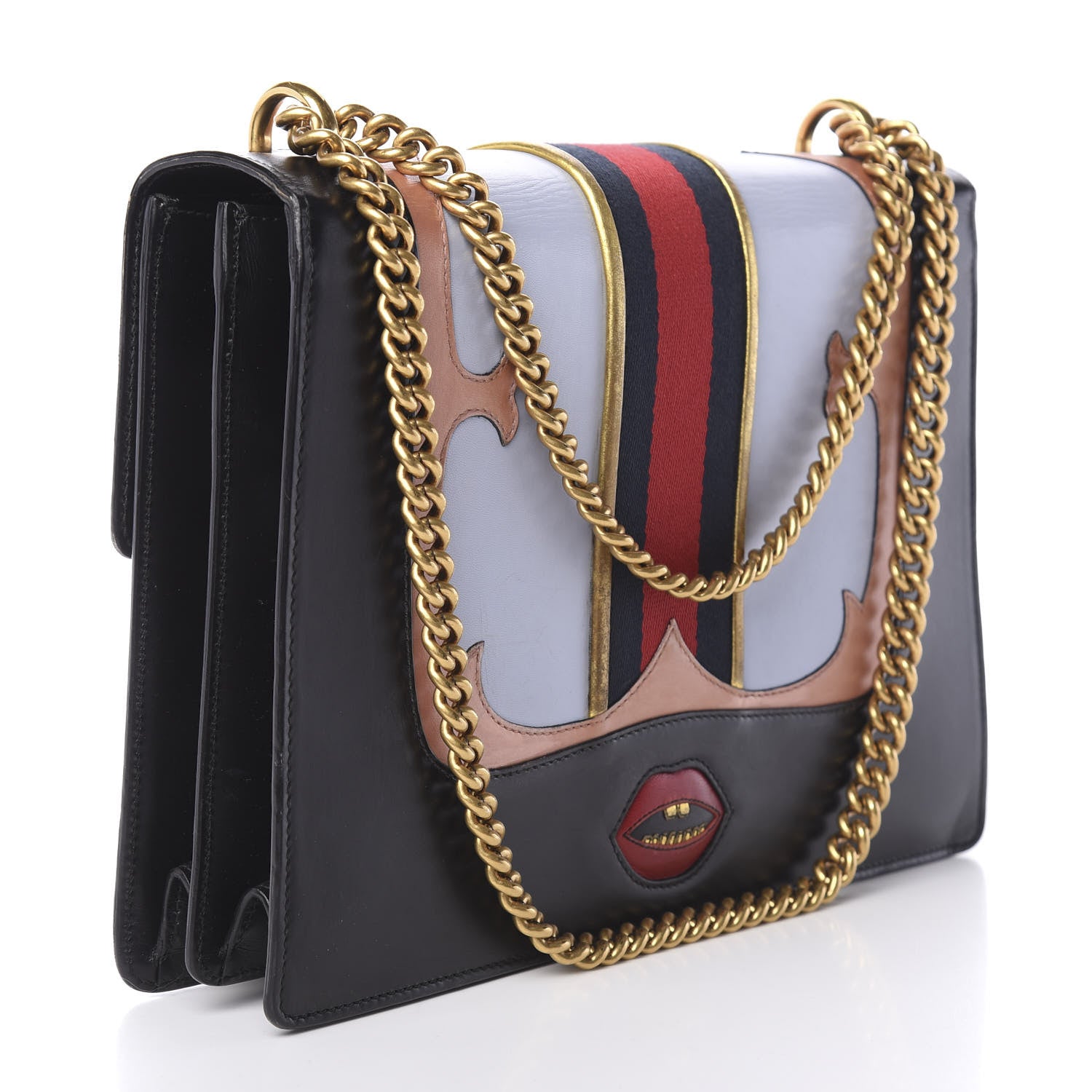 Gucci Calfskin Web Heart Medium GG Marmont Chain Handle Bag Black 3 of 16