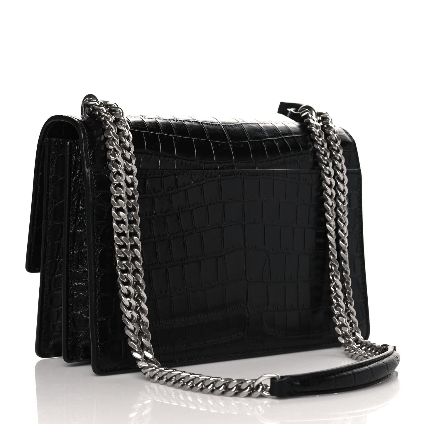 Calfskin Crocodile Embossed Medium Monogram Sunset Black