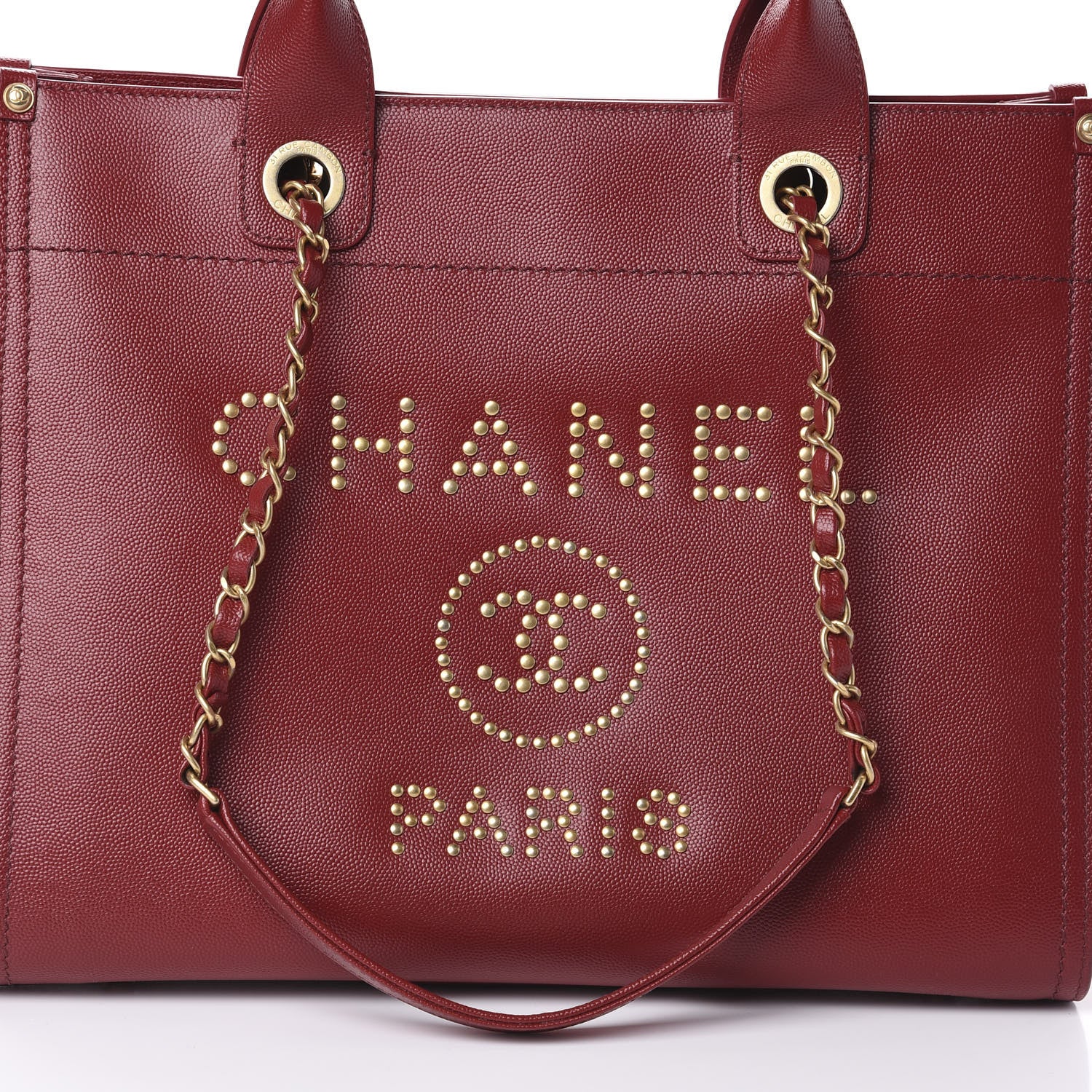 Chanel Caviar Small Studded Deauville Tote Red 7 of 9