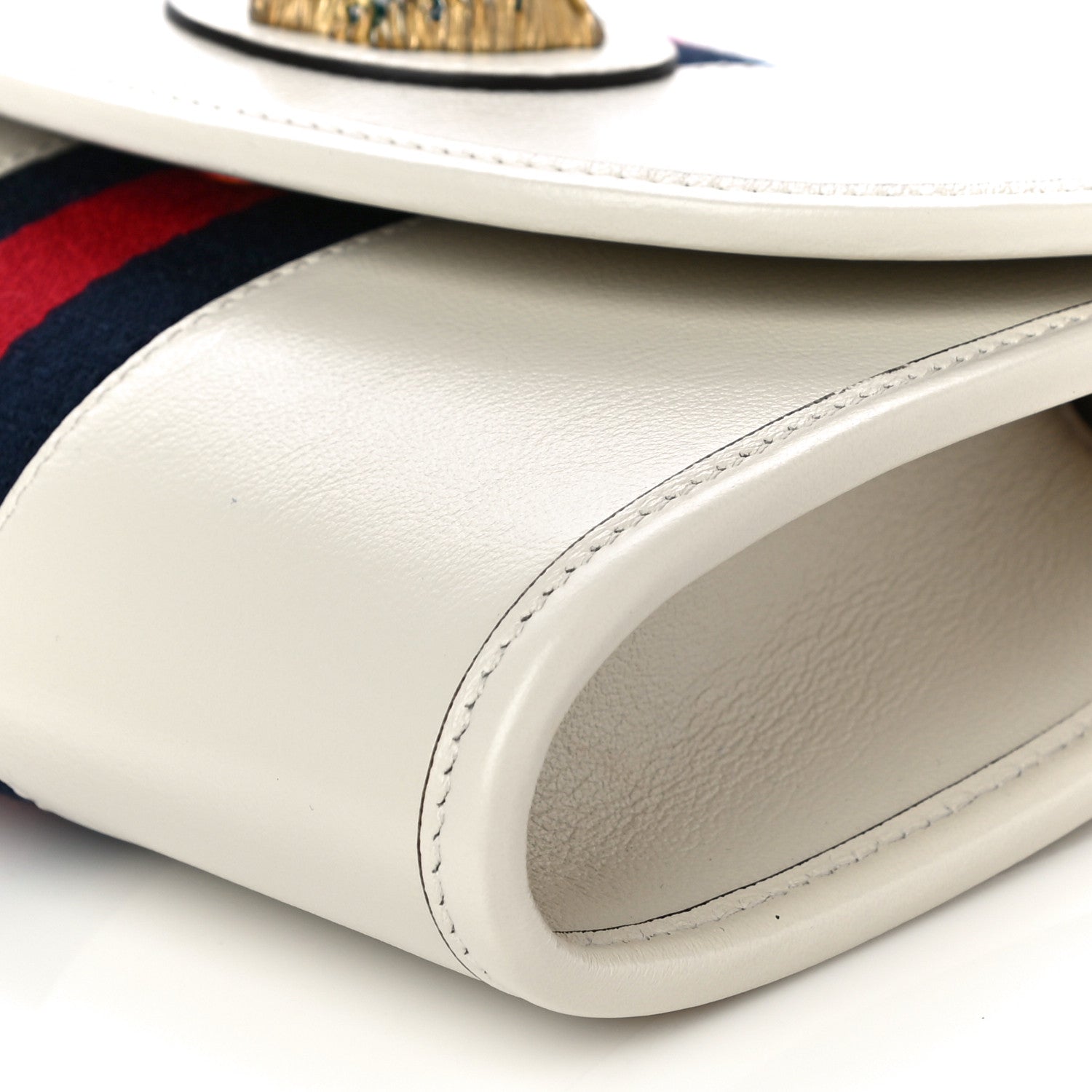 Gucci Textured Calfskin Web Mini Rajah Slim Flap Shoulder Bag Mystic White 10 of 11